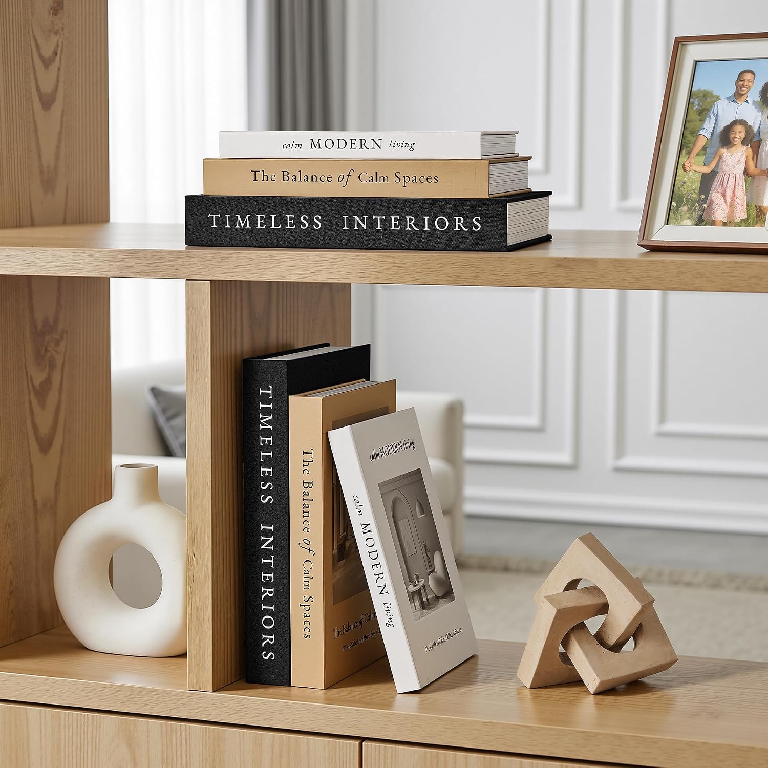 Decorative Books / Stackable Fake Books / Black-beige-apricot / Set of 3