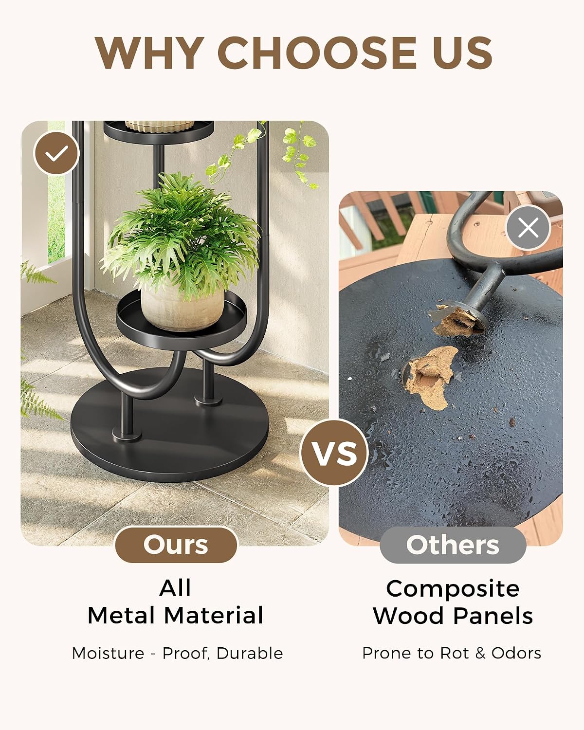 Bamworld Upgraded Outdoor Plant Stand Metal Plant Stand Indoor Corner Plant Stands 4 Pots Plant Shelf for Tall Plant