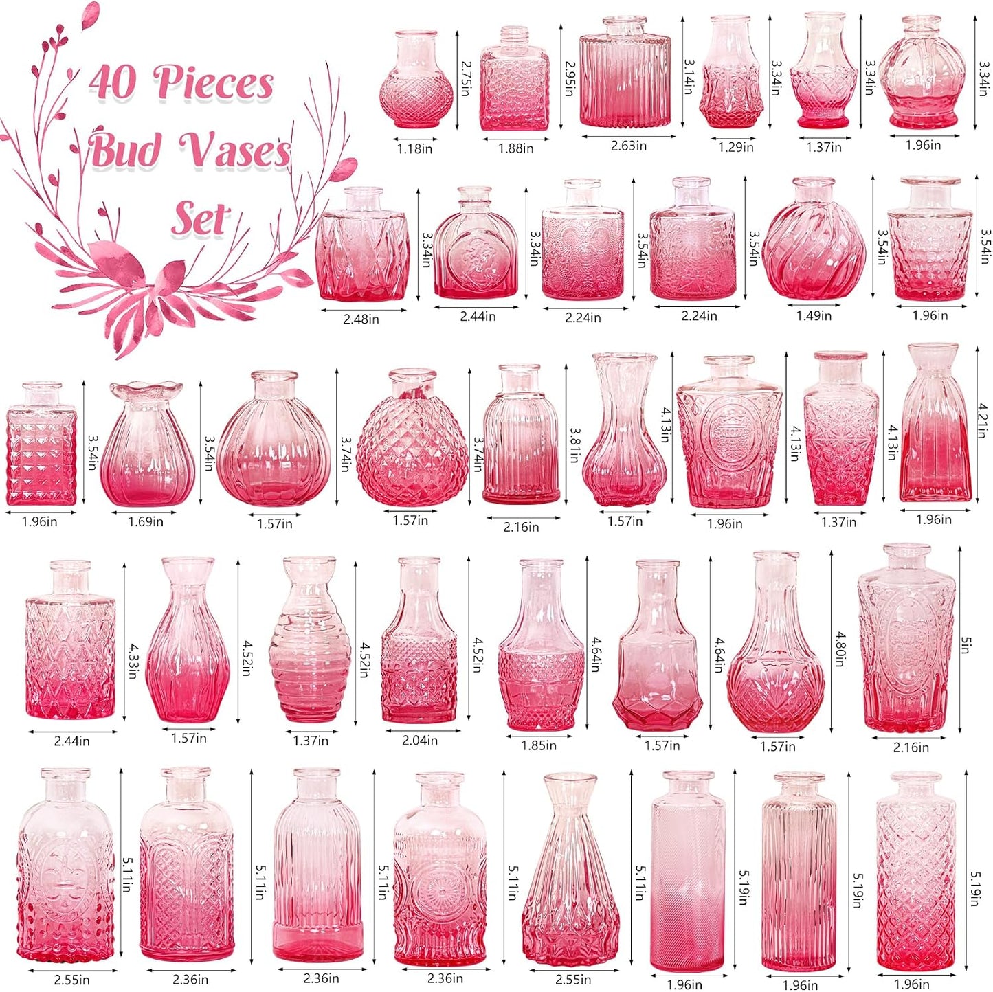 Glass Bud Vases / Pink / Set of 40