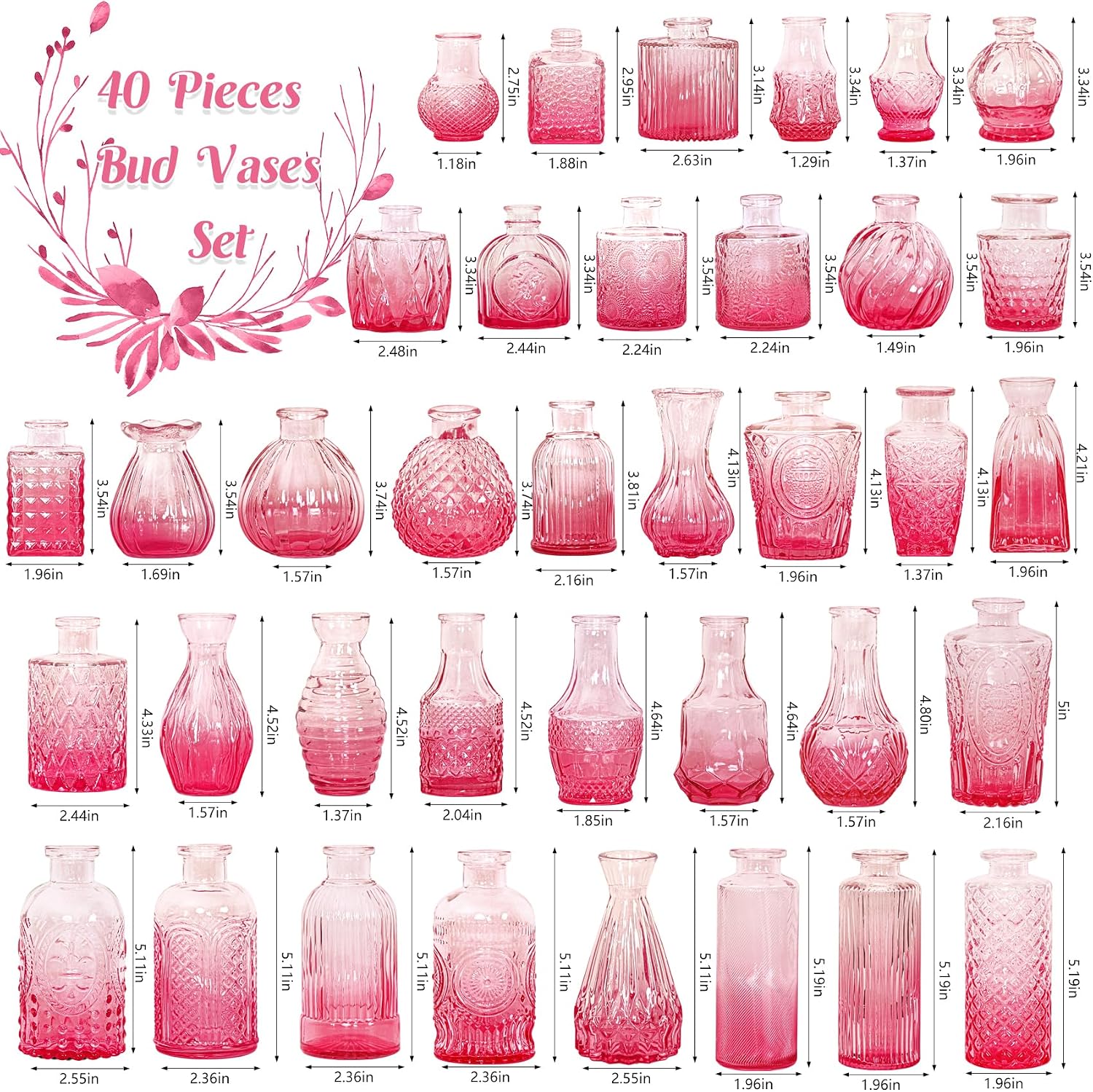 Glass Bud Vases / Pink / Set of 40