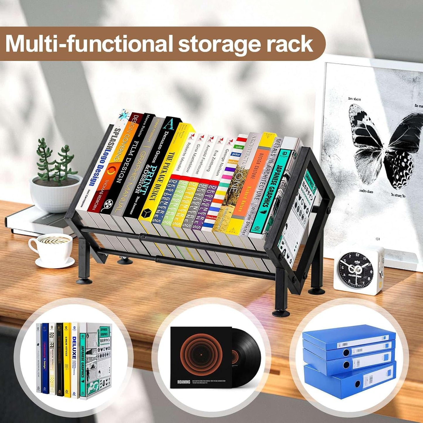 Adjustable Desktop Bookshelf for Desk Book Organizer, Tilting Tabletop Bookshelf in Office Home/Bedroom, Vinyl Record