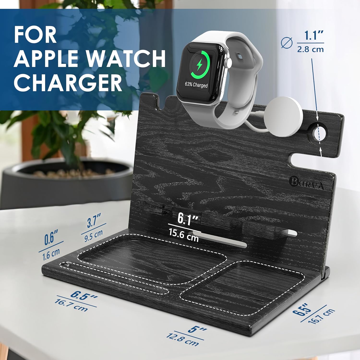 BarvA Two Phone Docking Station | Night Stand Desk Organizer | Wood Nightstand Organizer | Tablet Smart Watch Earbuds