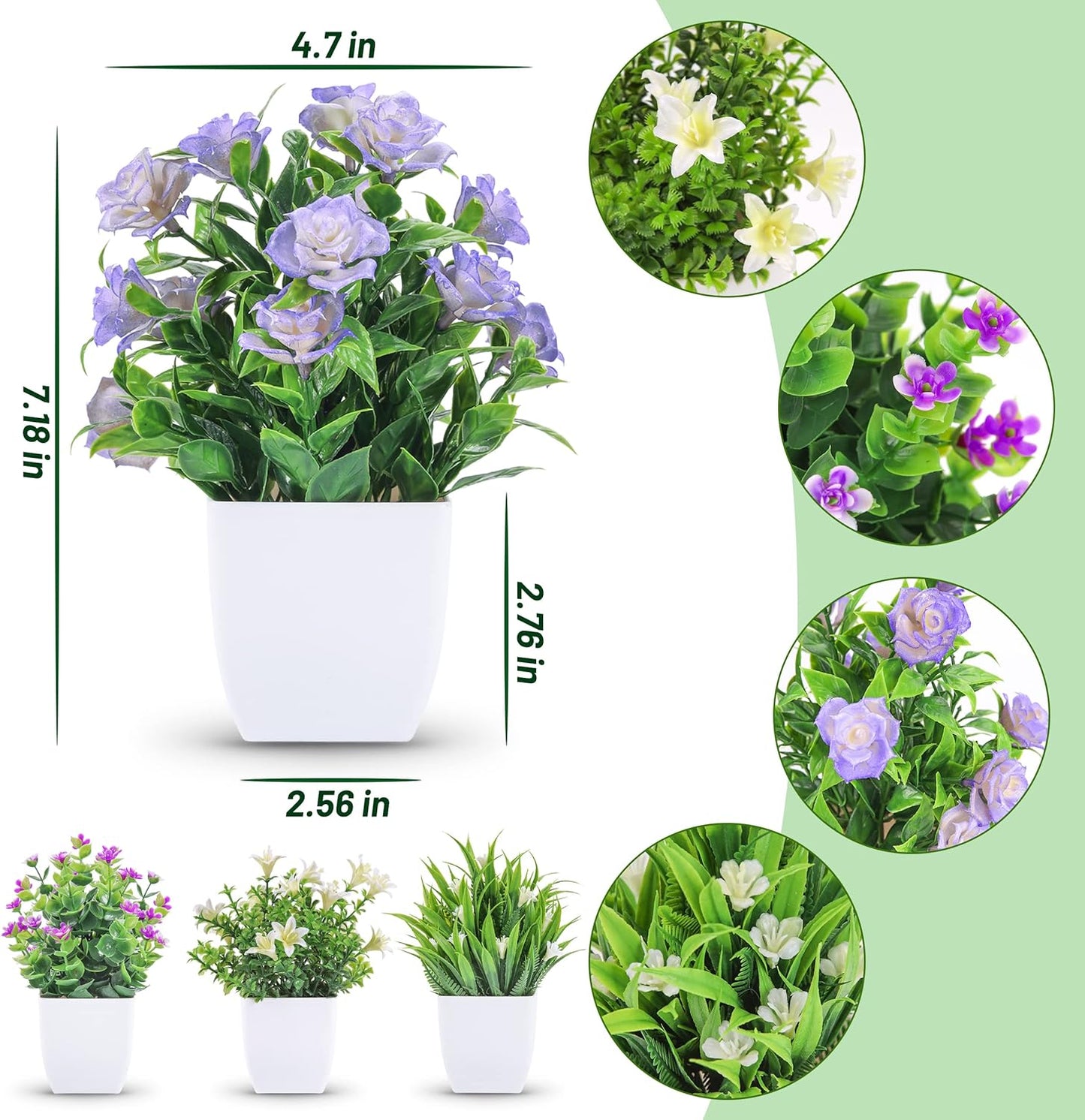 Small Fake Plants Mini Artificial Faux Plants Indoor / White / Set of 4