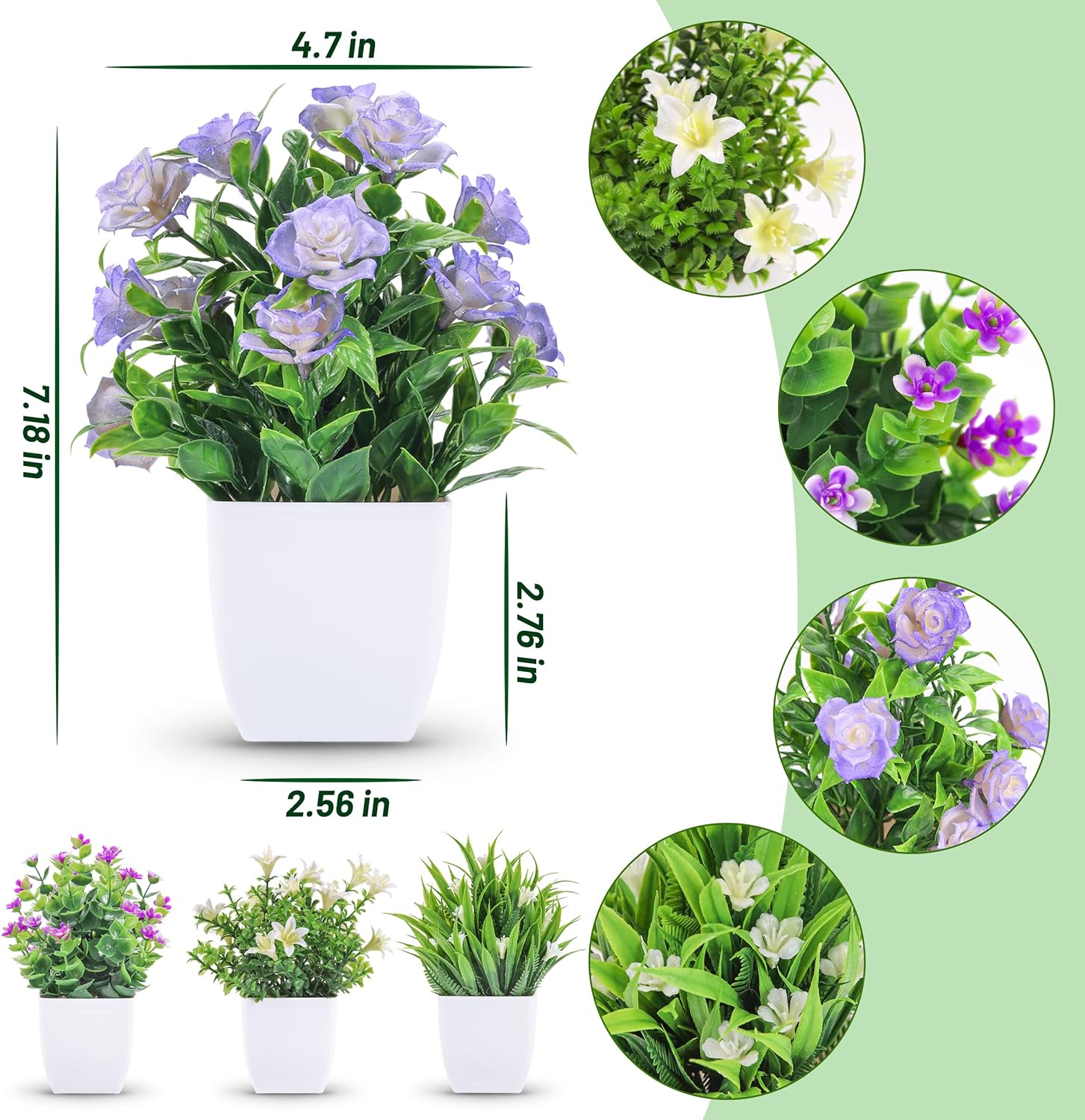 Small Fake Plants Mini Artificial Faux Plants Indoor / White / Set of 4