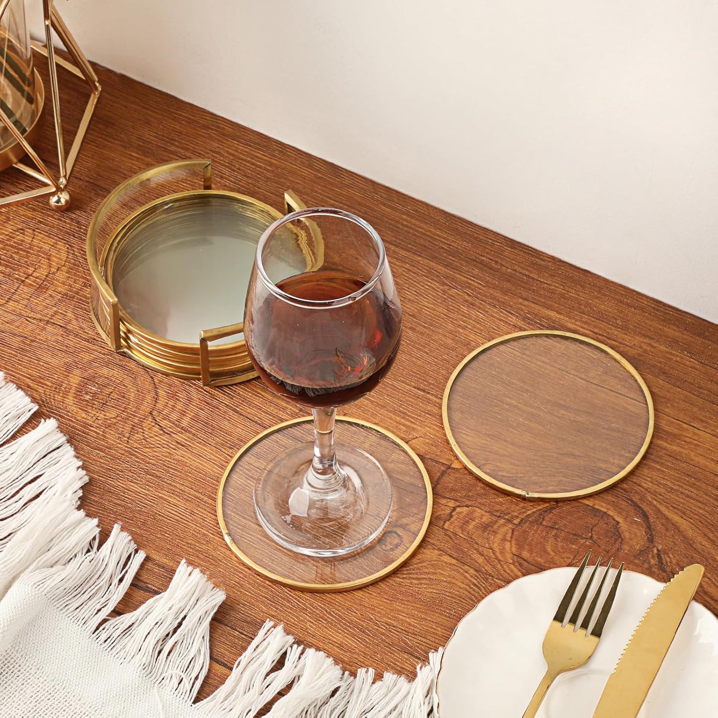 Holder / Glass Coaster Drink Coasters / Gold / Set of 8