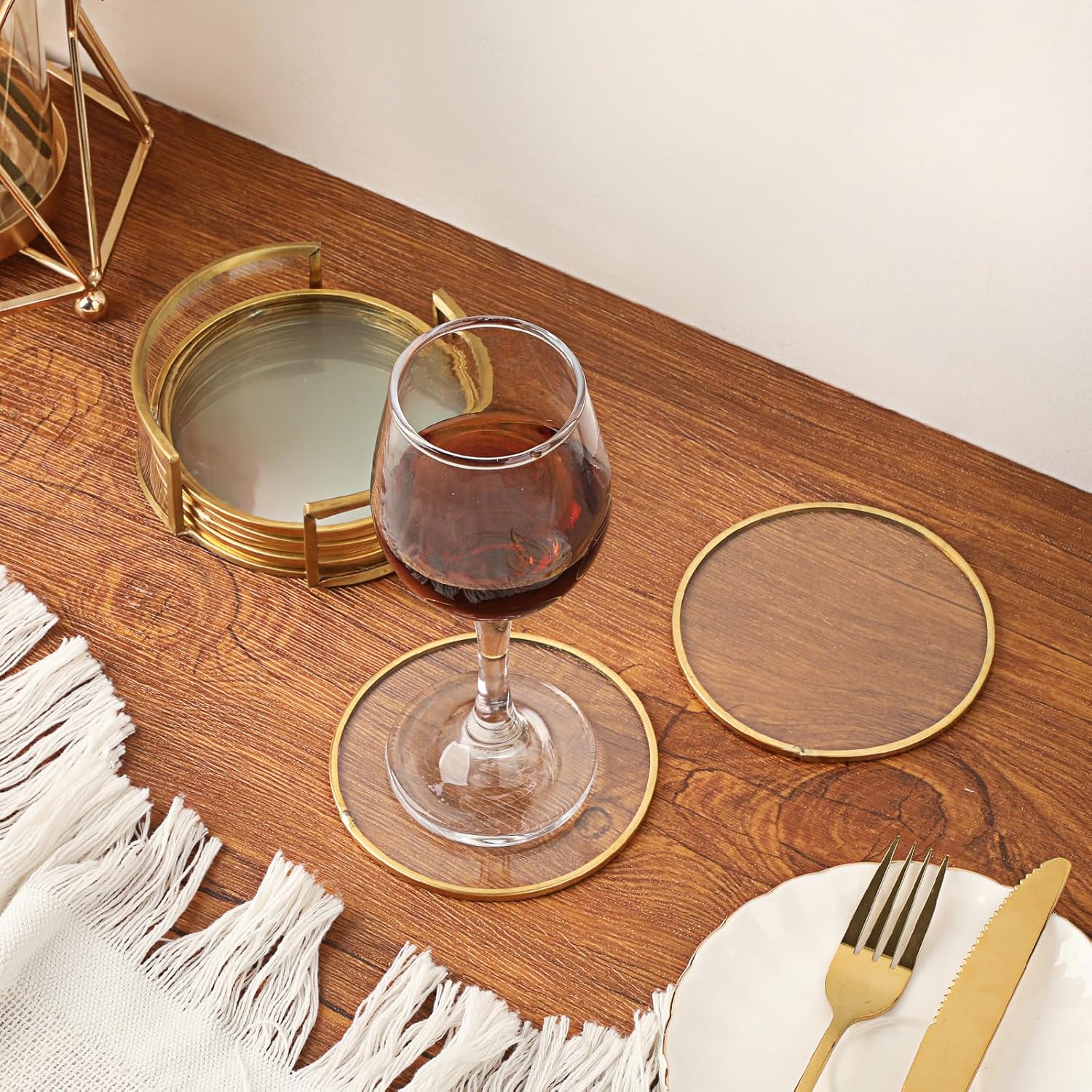 Holder / Glass Coaster Drink Coasters / Gold / Set of 8