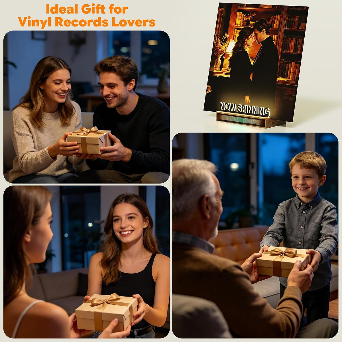 Now Spinning Vinyl Record Stand, Light Up Wooden Acrylic Album Display Holder with RGB Sound-Control Rhythm Lights