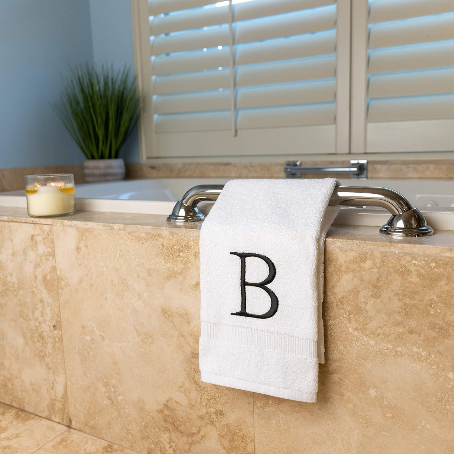 White with Dark Gray Monogrammed Hand Towels for Bathroom Set of 2 Letter B | Luxury Hotel Quality Initial Towels For