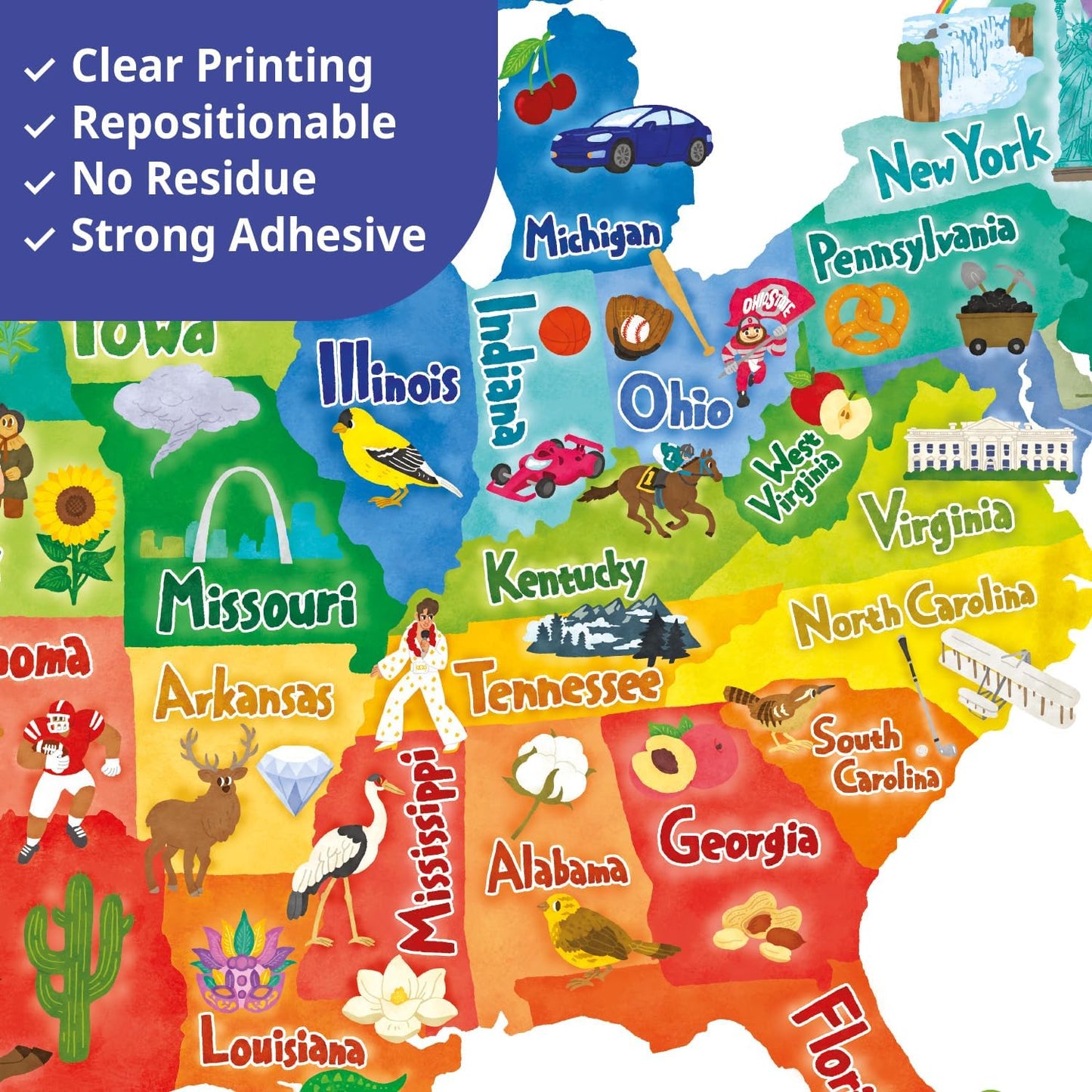 SG2-2307 Colourful USA Wall Stickers Decals Peel and Stick Removable for Kids Nursery Bedroom Living