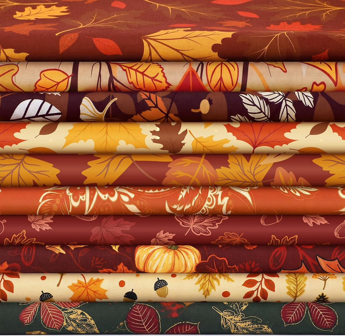 Tatuo 10 Pcs Fall Cotton Fabrics 19.7" Pumpkin Maple Thanksgiving