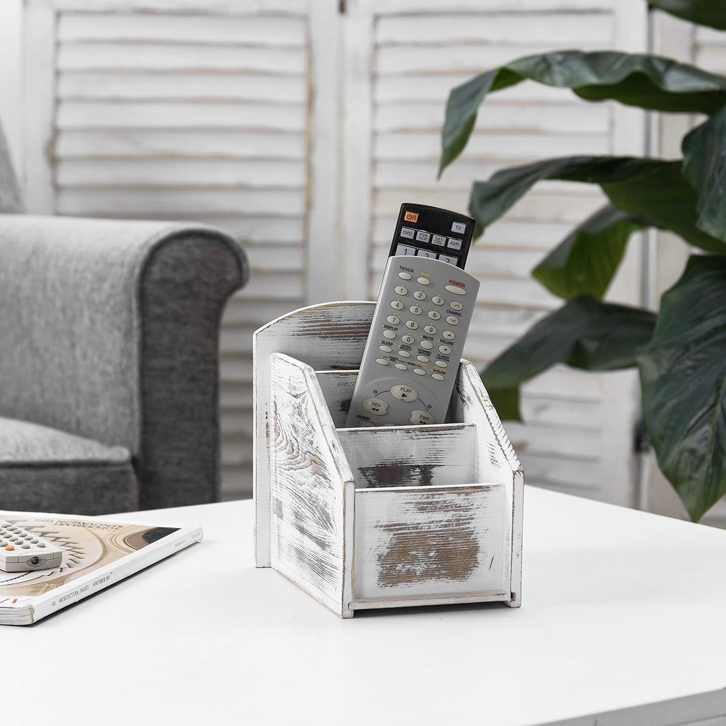 TV Remote Control Holder / Whitewashed