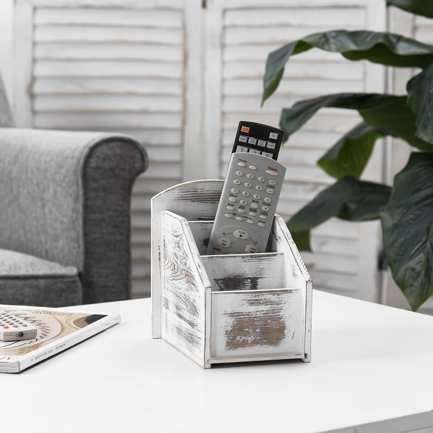 TV Remote Control Holder / Whitewashed