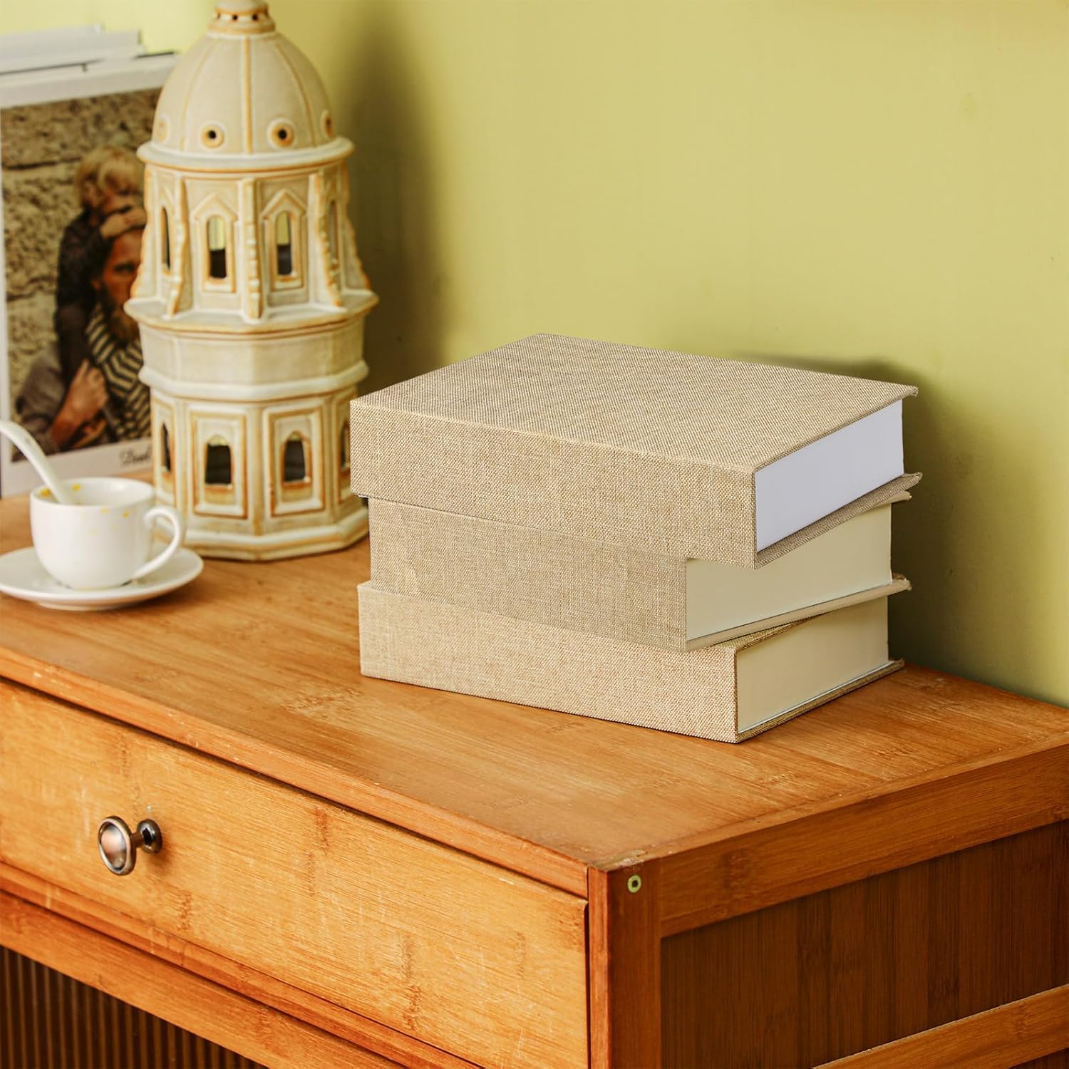 Fake Book Box Neutral Linen Book Box Decorative Faux Prop / 8.6 x 6.1 x 1.8 / Beige / Set of 3