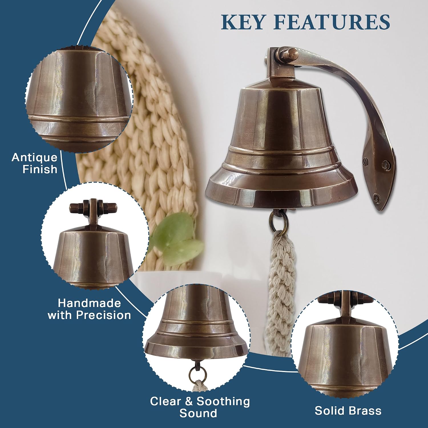 The Metal Magician Nautical Hanging Wall Mountable 4" Solid Brass Ship Bell Antique Brass