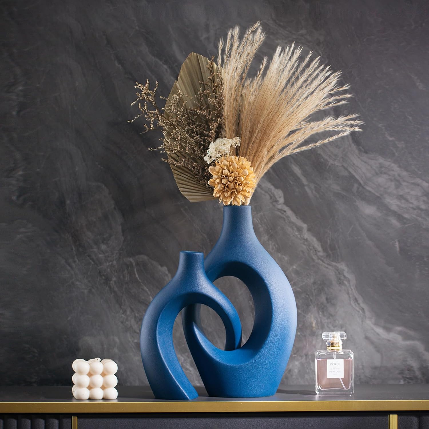 Snuggle Hollow Ceramic Vase / Navy Blue XL / 11 Inch / Set of 2