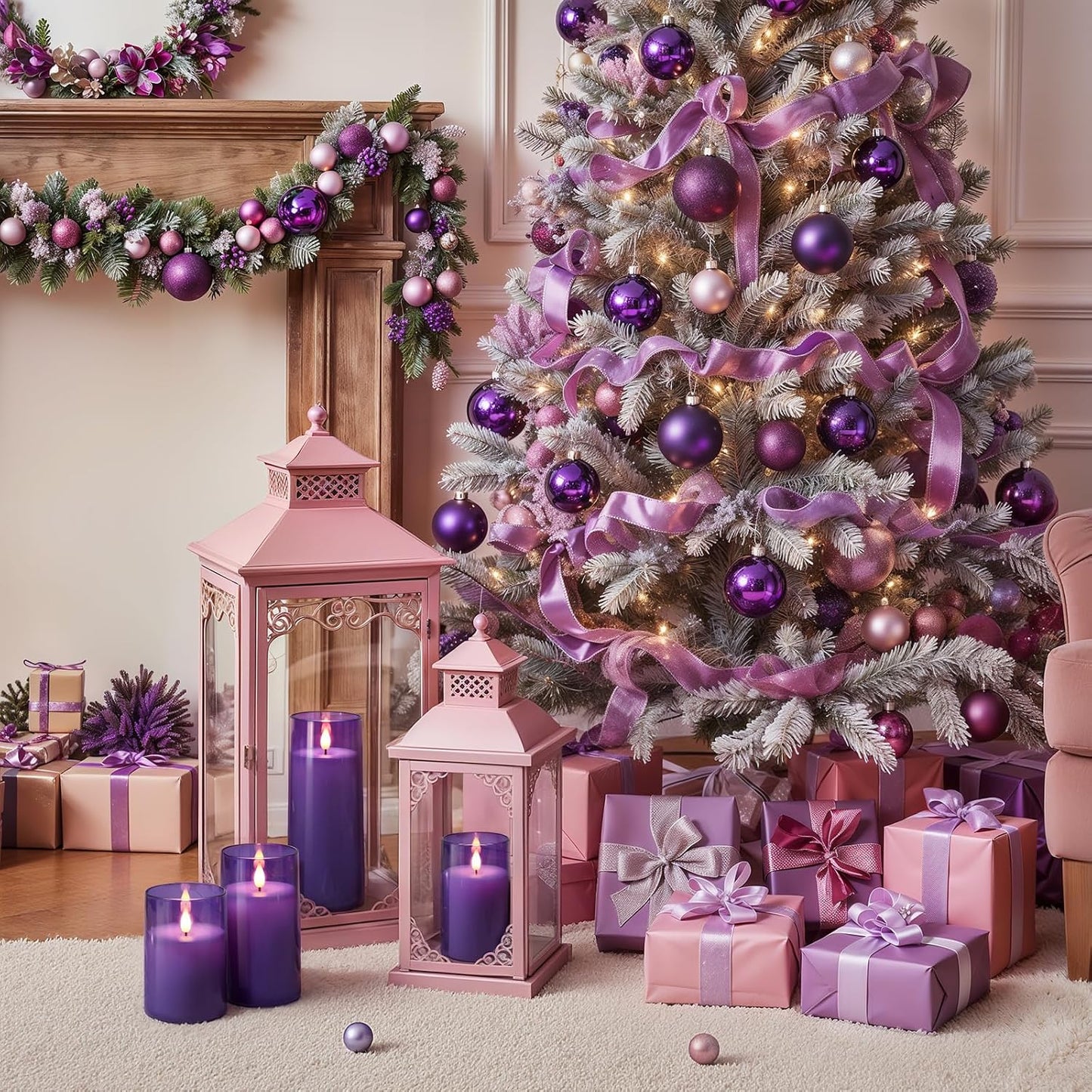 Homemory Purple Flickering Flameless Candles, Battery Operated Acrylic LED Pillar Candles with Remote Control and