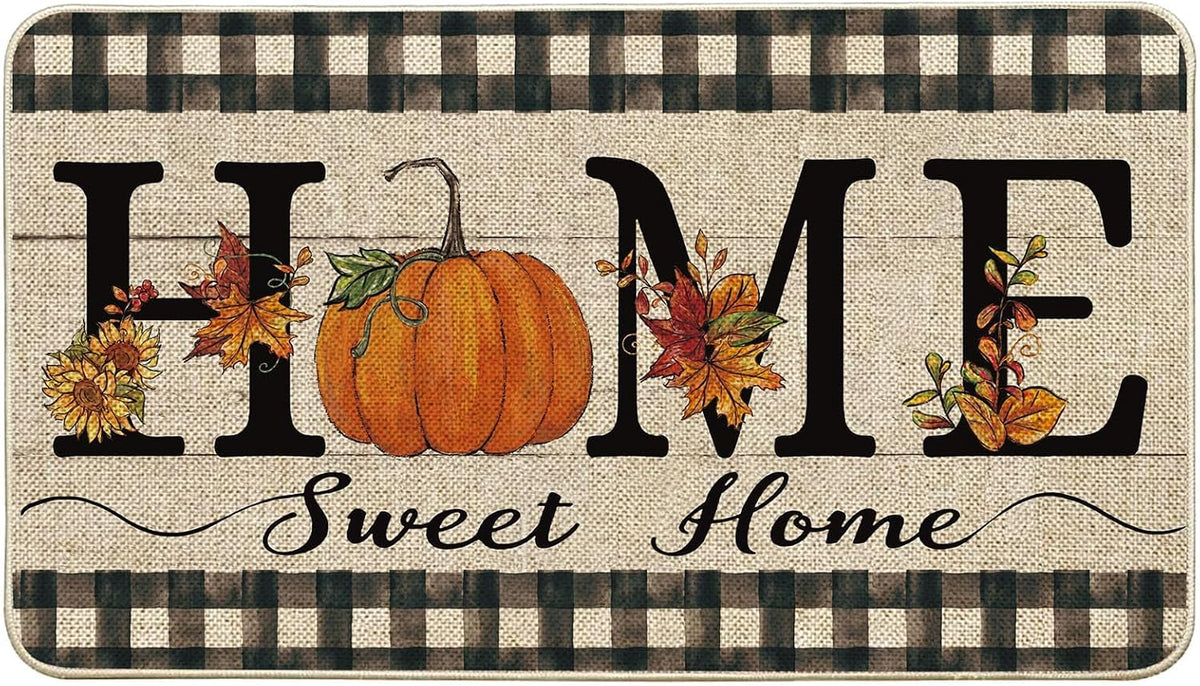 Artoid Mode Black Cat Jack-O'-Lantern Ghost Pumpkins Halloween Doormat, Seasonal Low-Profile Floor Switch Mat for Indoor Outdoor 17x29 Inch