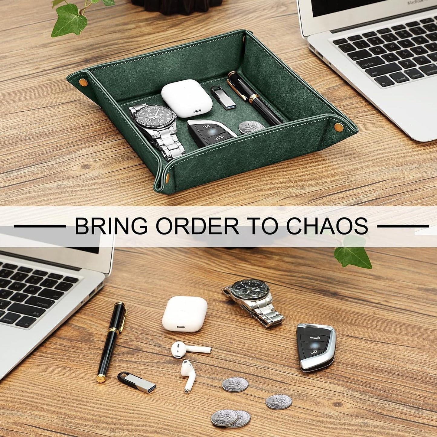 Valet Tray Desktop Storage Organizer / Dark Green