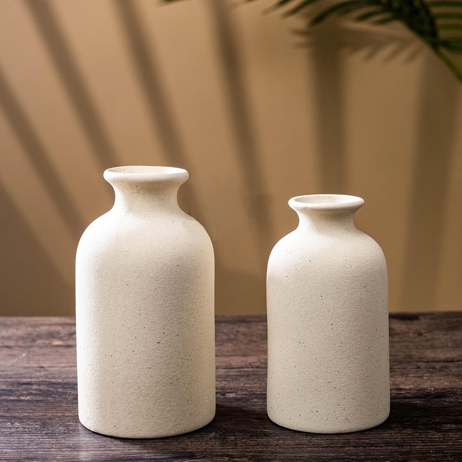 White Ceramic vases Home Decor Small vase Set Boho vase Modern Farmhouse / Beige Black / Set of 2