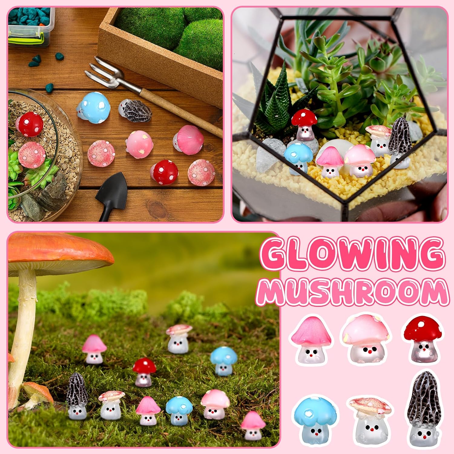 96 Luminous Glow in The Dark Mini Mushrooms Bulk Tiny Resin Mushroom Figurines Miniature / Vivd