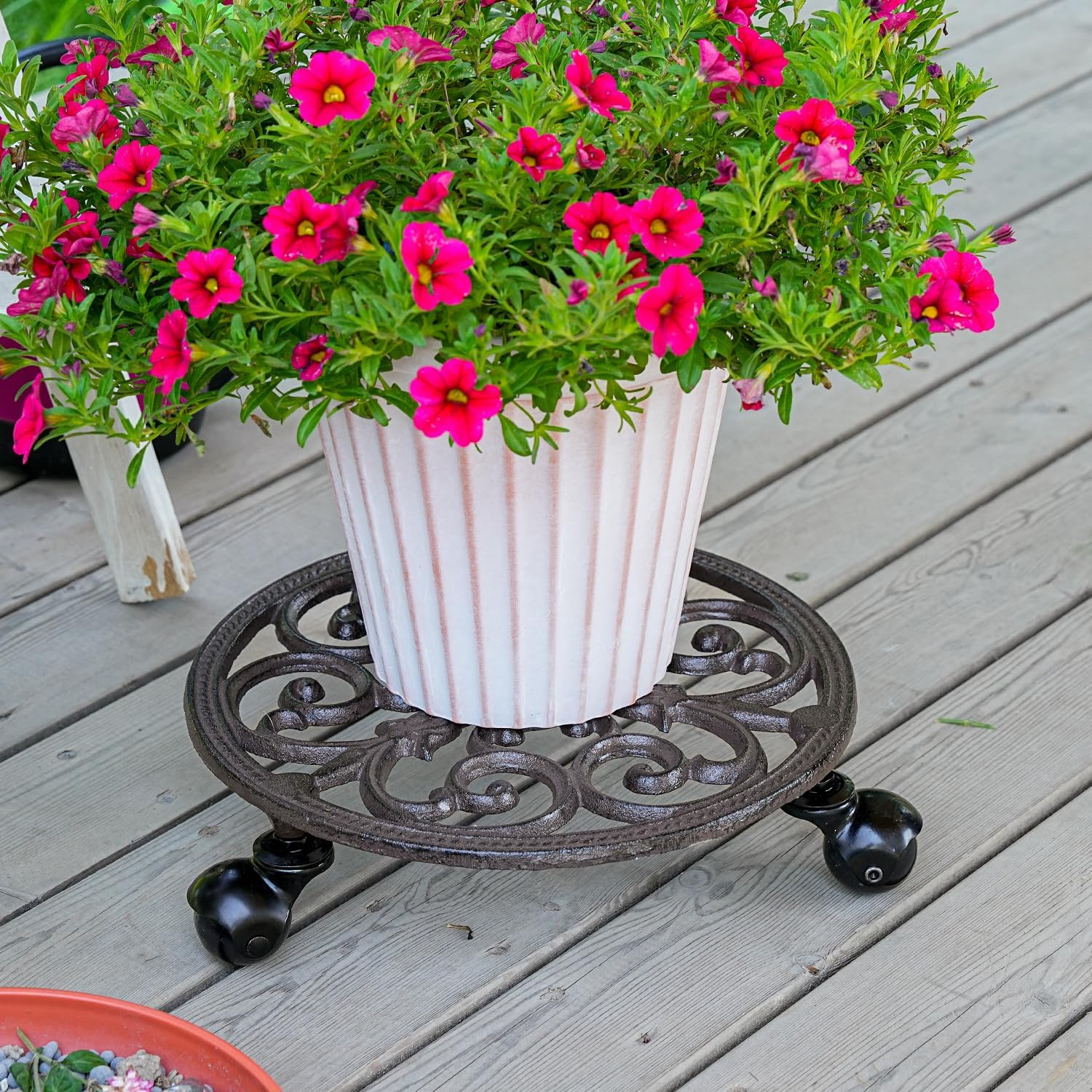Sungmor Heavy Duty Cast Iron Plant Caddy,11" Round Potted Plant Stand Flower Pot Rack on 3 Solid Wheels,Indoor Outdoor