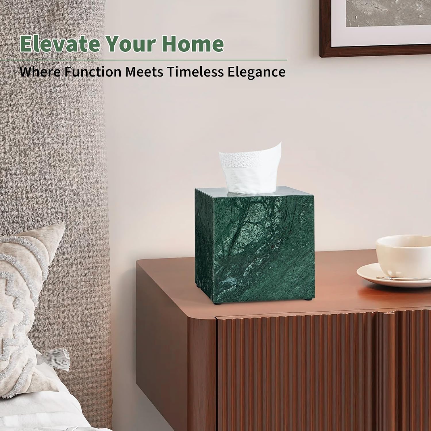 Square Marble Tissue Box Holder / Green / 5.5 Inch