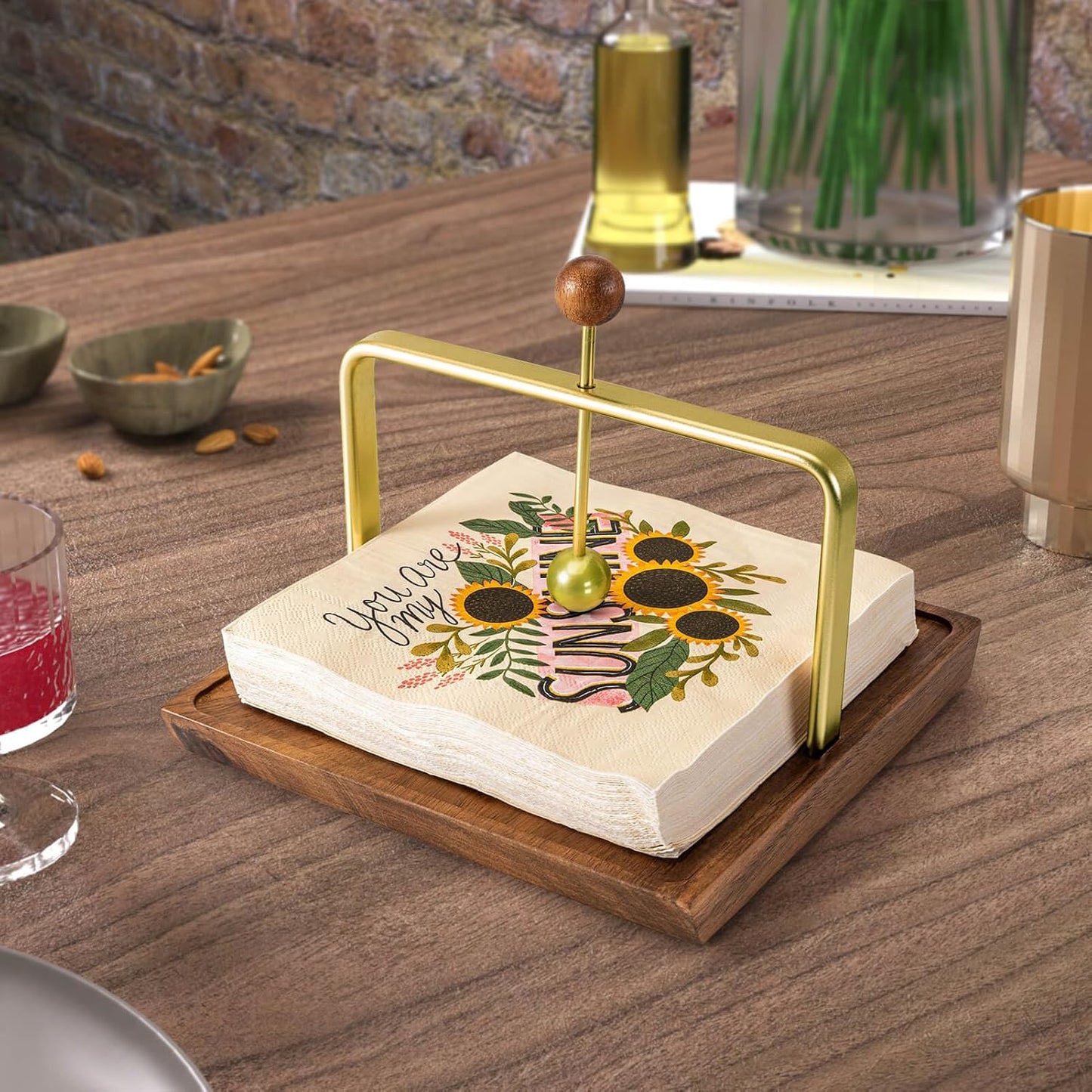 Wood Napkin Holder / Gold