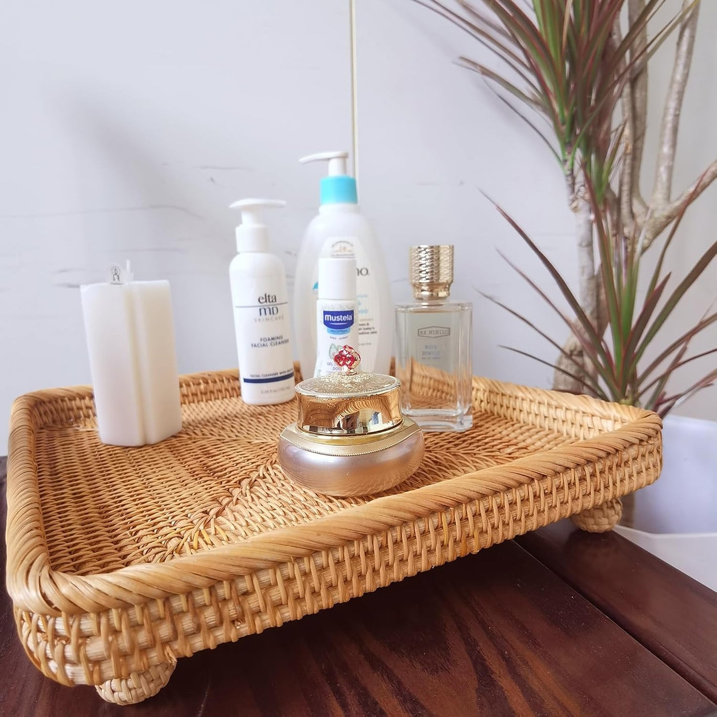 Rattan Pedestal Serving Basket / 12.5" Square