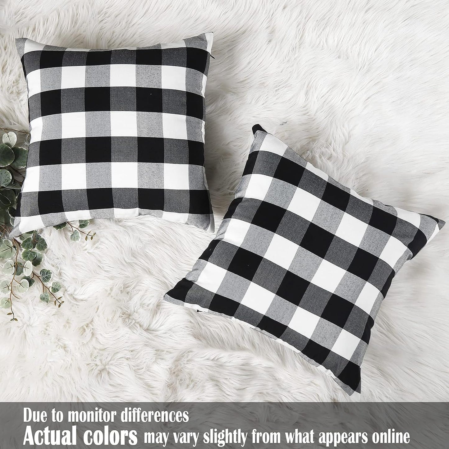 Black and White Buffalo Plaid Pillow Covers Plaid Outdoor Pillow / Black Check / 18 x 18 / Set of 2