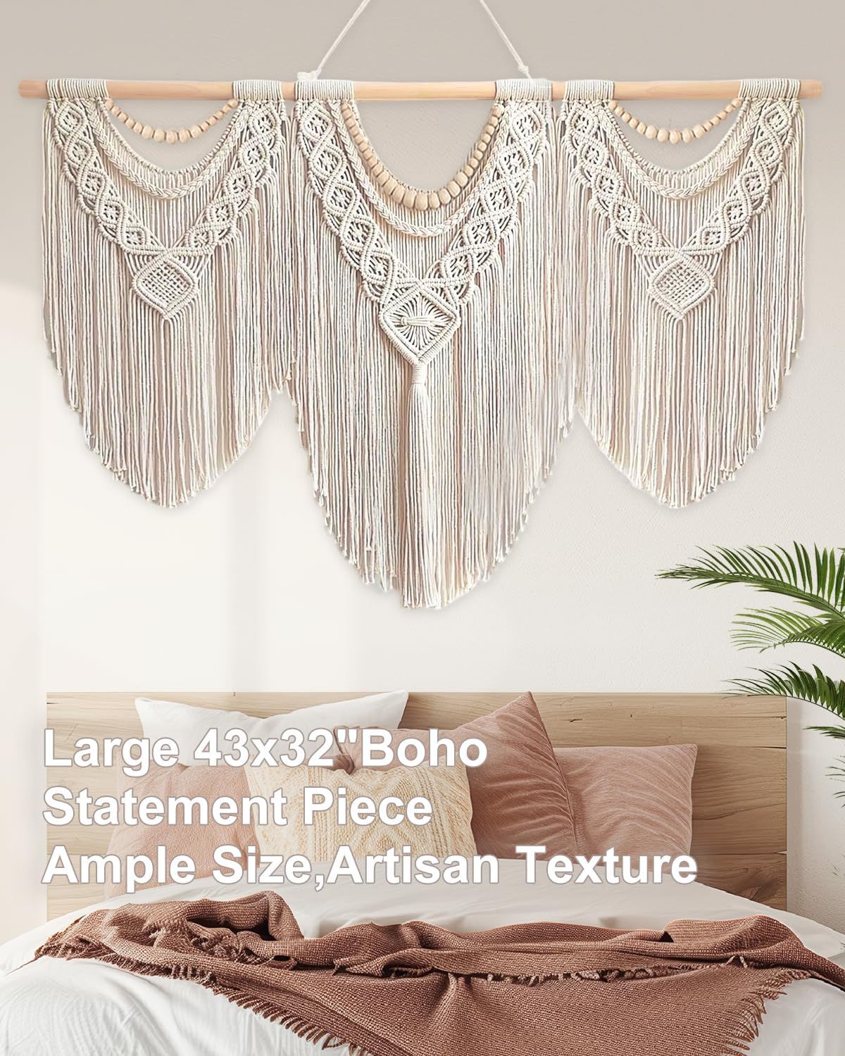 Large Macrame Wall Hanging Handmade Boho Tapestry / 43 x 32