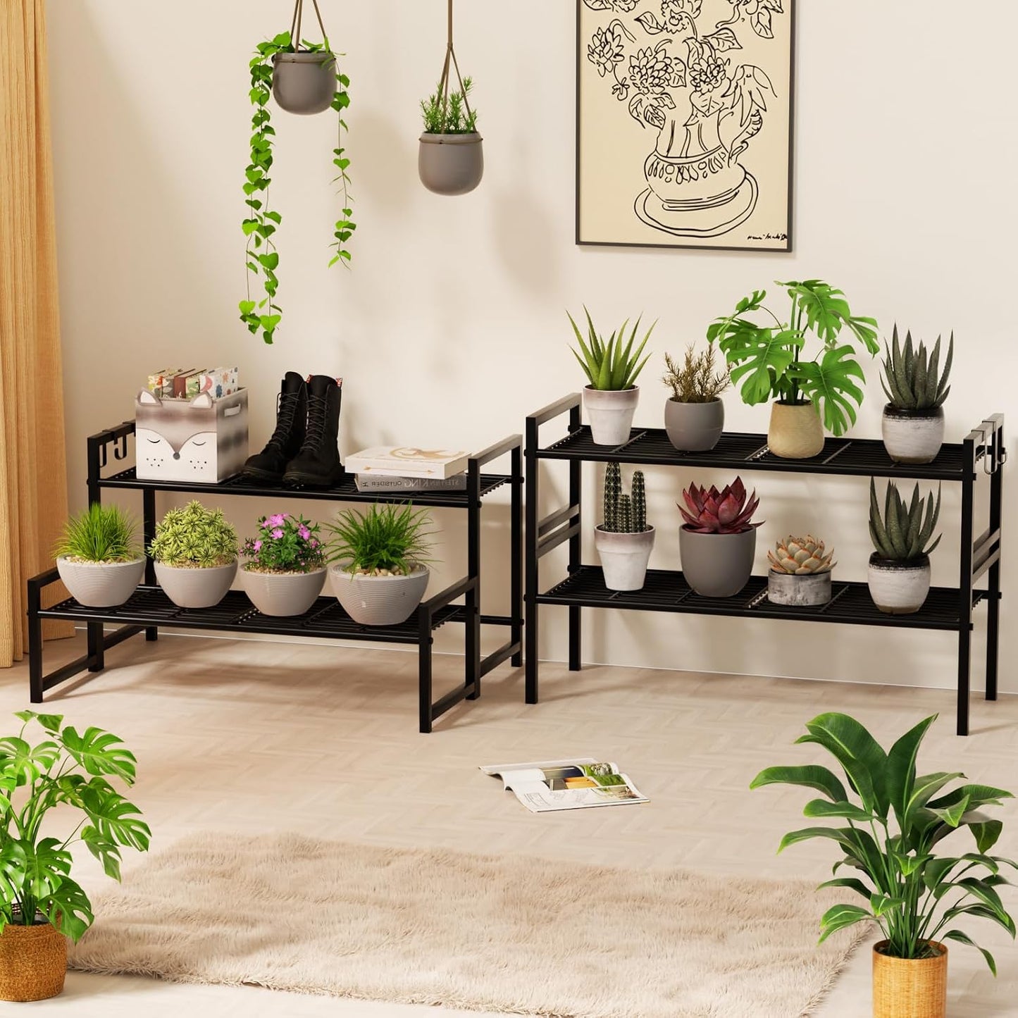 Garden 4 you 2-Tier Metal Plant Stand, Stackable Heavy Duty Flower Rack | 2-tier tall design for multiple