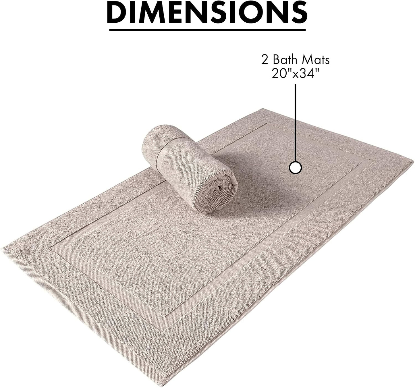 SALBAKOS 2-Piece 100% Turkish Cotton Bath Mat Towel, 20x34 inch, Taupe | Bathroom Floor Towels, Thick Soft Most