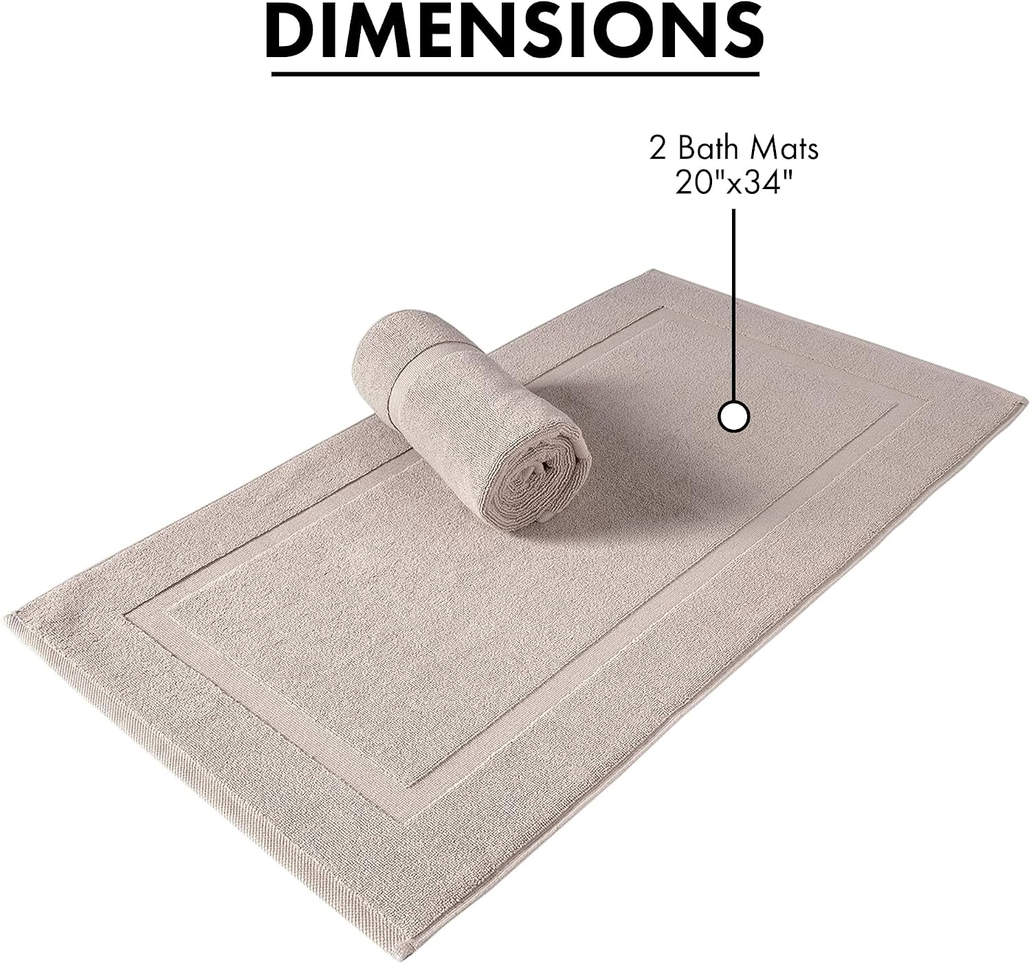 SALBAKOS 2-Piece 100% Turkish Cotton Bath Mat Towel, 20x34 inch, Taupe | Bathroom Floor Towels, Thick Soft Most