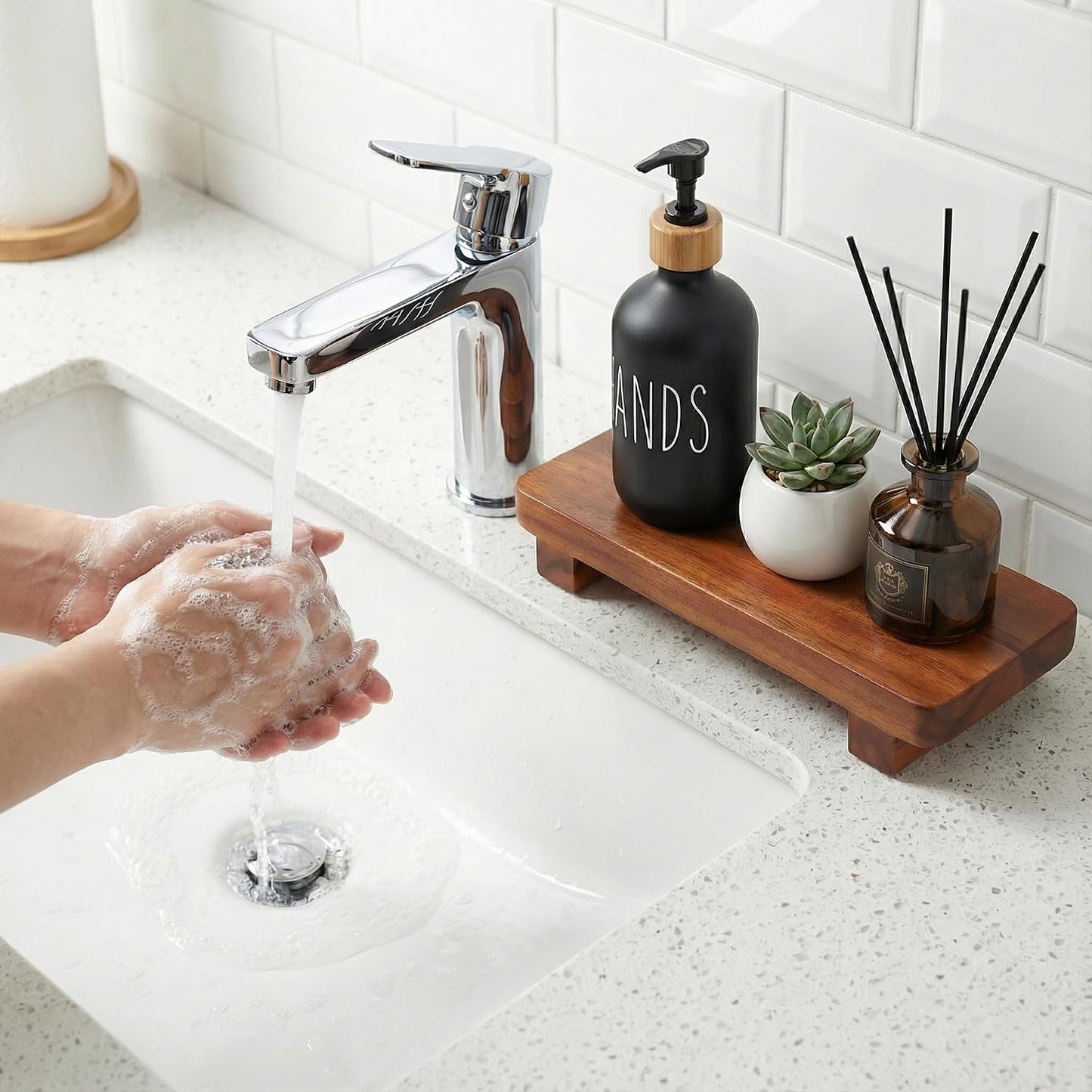 Wood Pedestal Soap Stand / Acacia / 9.8 x 4
