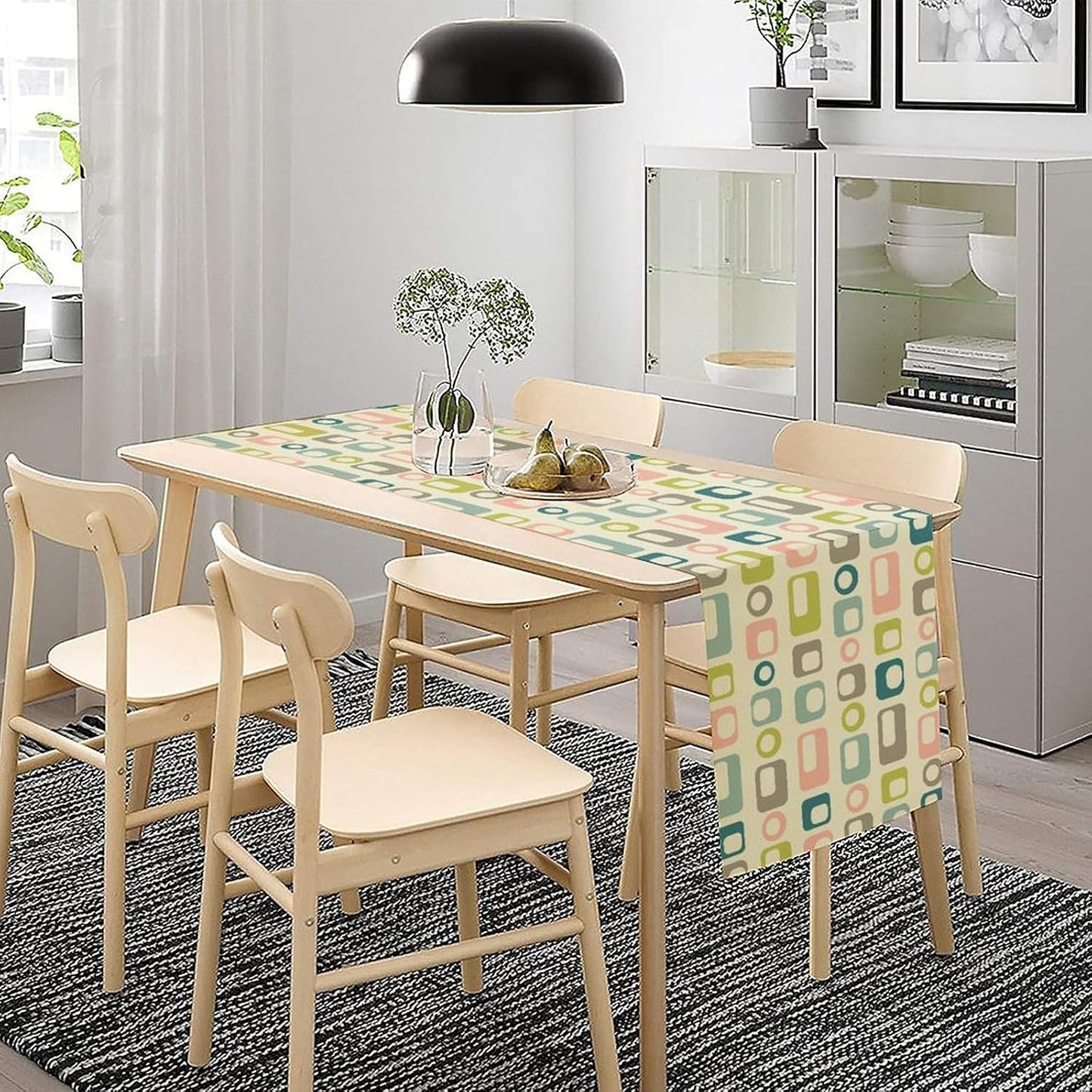 Mid Century Table Runner,Colorful Abstract Aesthetic Geometric Minimalist Patterns Printed Linen Table Runner for Home