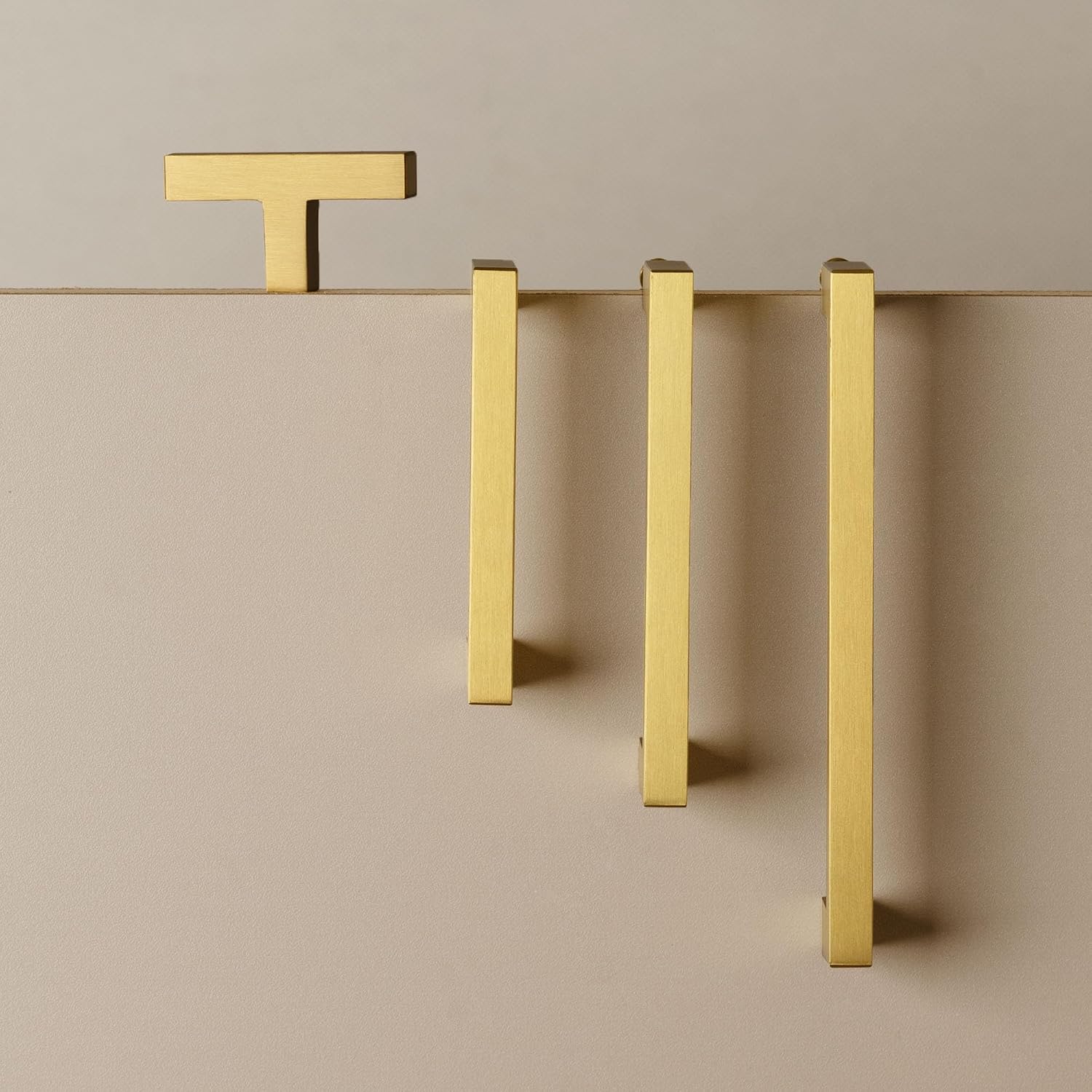 QOGRISUN 5-Pack Brushed Brass Cabinet Pulls, Solid Brass, 5" Center | Solid Brass Square Pulls, Brushed Brass Finish