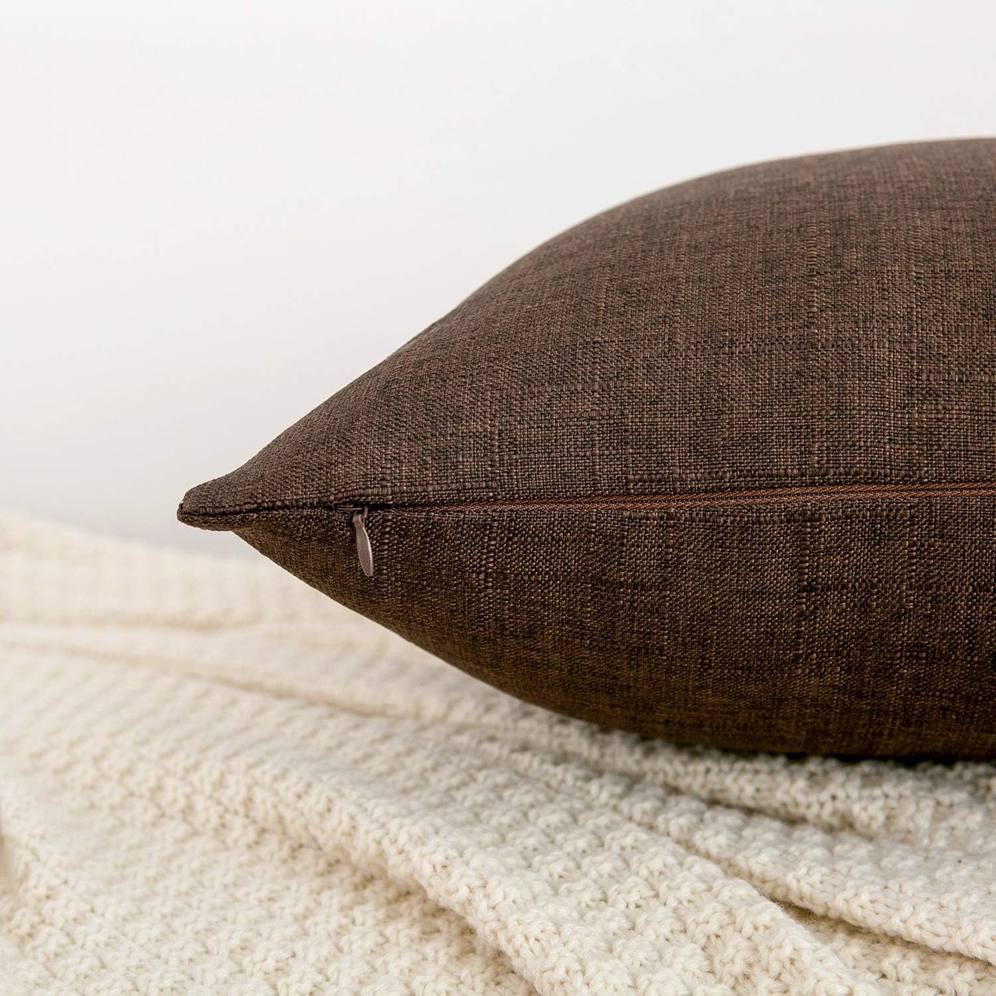 Linen Decorative Throw Pillow Covers Cushion Cover Pillow Case / Dark Brown / 18 x 18 / Set of 2