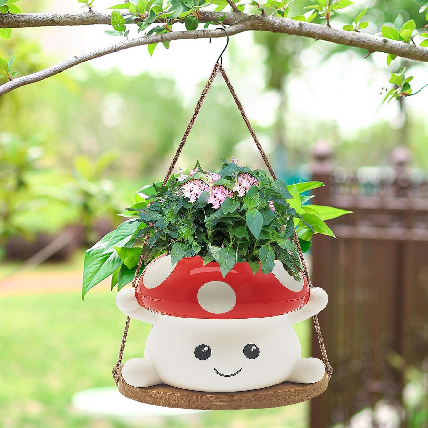Ceramic Face Planter / Mushroom Swing Hanging Planter