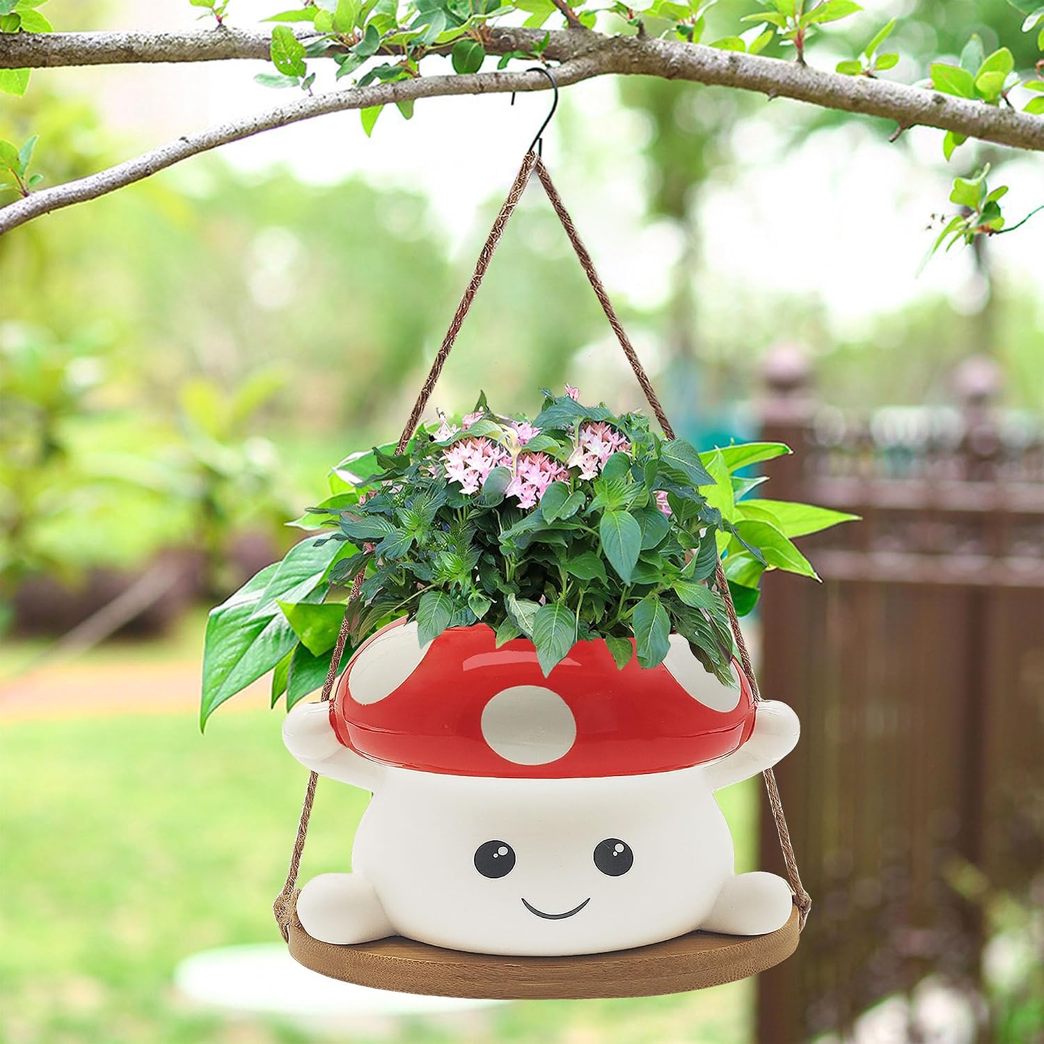 Ceramic Face Planter / Mushroom Swing Hanging Planter