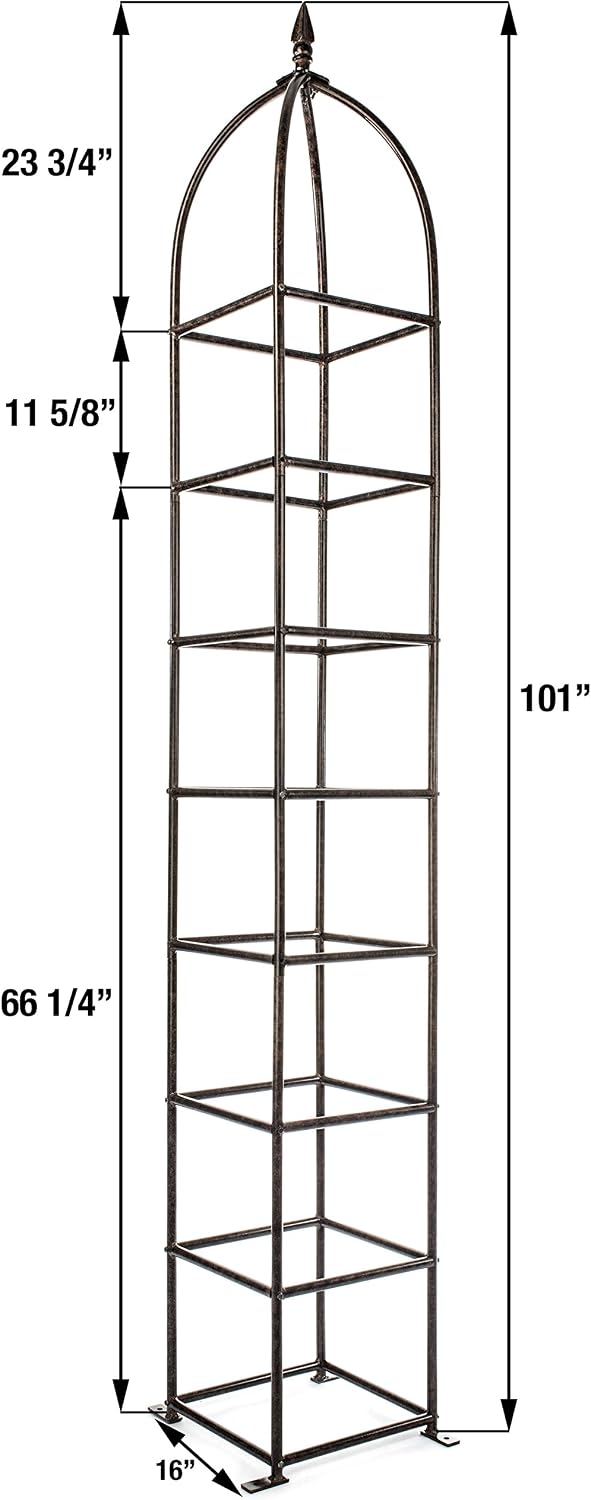 H Potter 8 Ft Garden Obelisk Trellis - Metal Rose Tower & Ground Stakes | Heavy Duty, Iron Climbing Clematis Structure