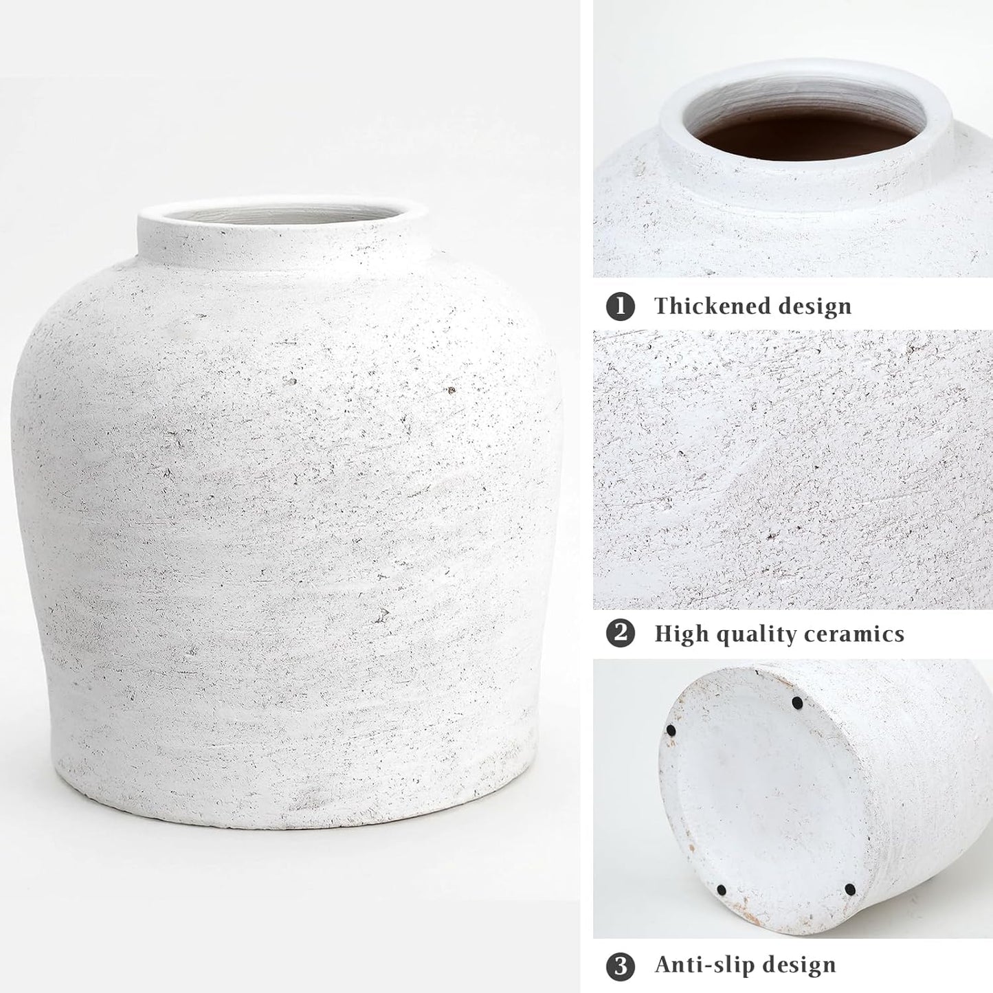 11.02" Round Ceramic Vase / 11 In-rustic-pearl / White