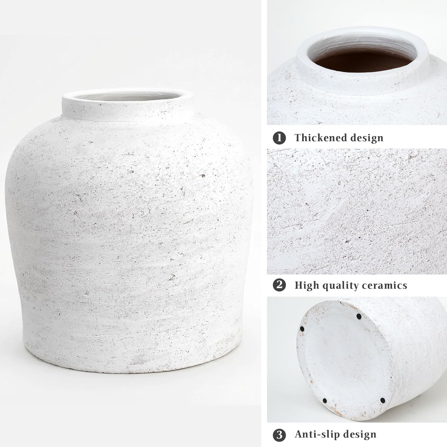 11.02" Round Ceramic Vase / 11 In-rustic-pearl / White