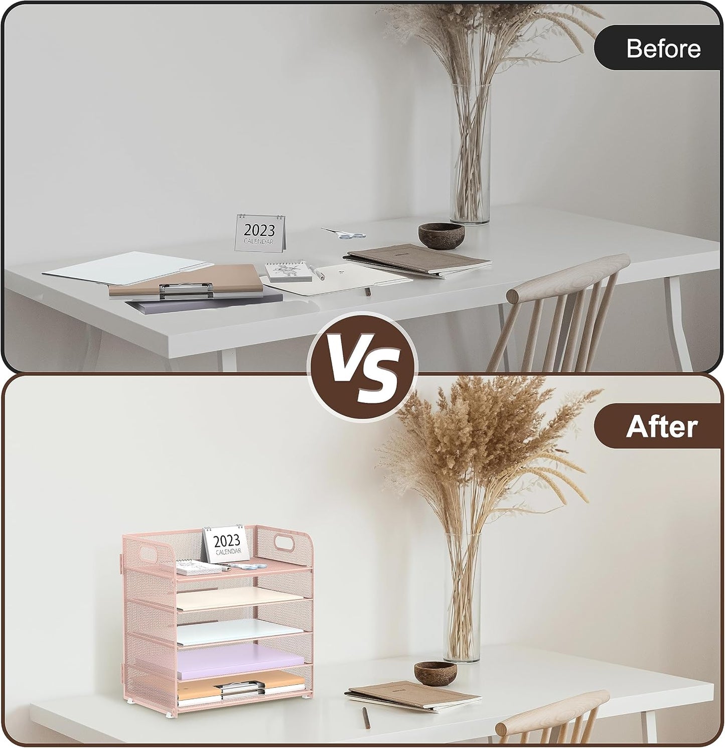 5 Trays Paper Organizer Letter Tray with Handle-Mesh Desk File Holders, Paper Sorter Desk Organizer for Office, Home