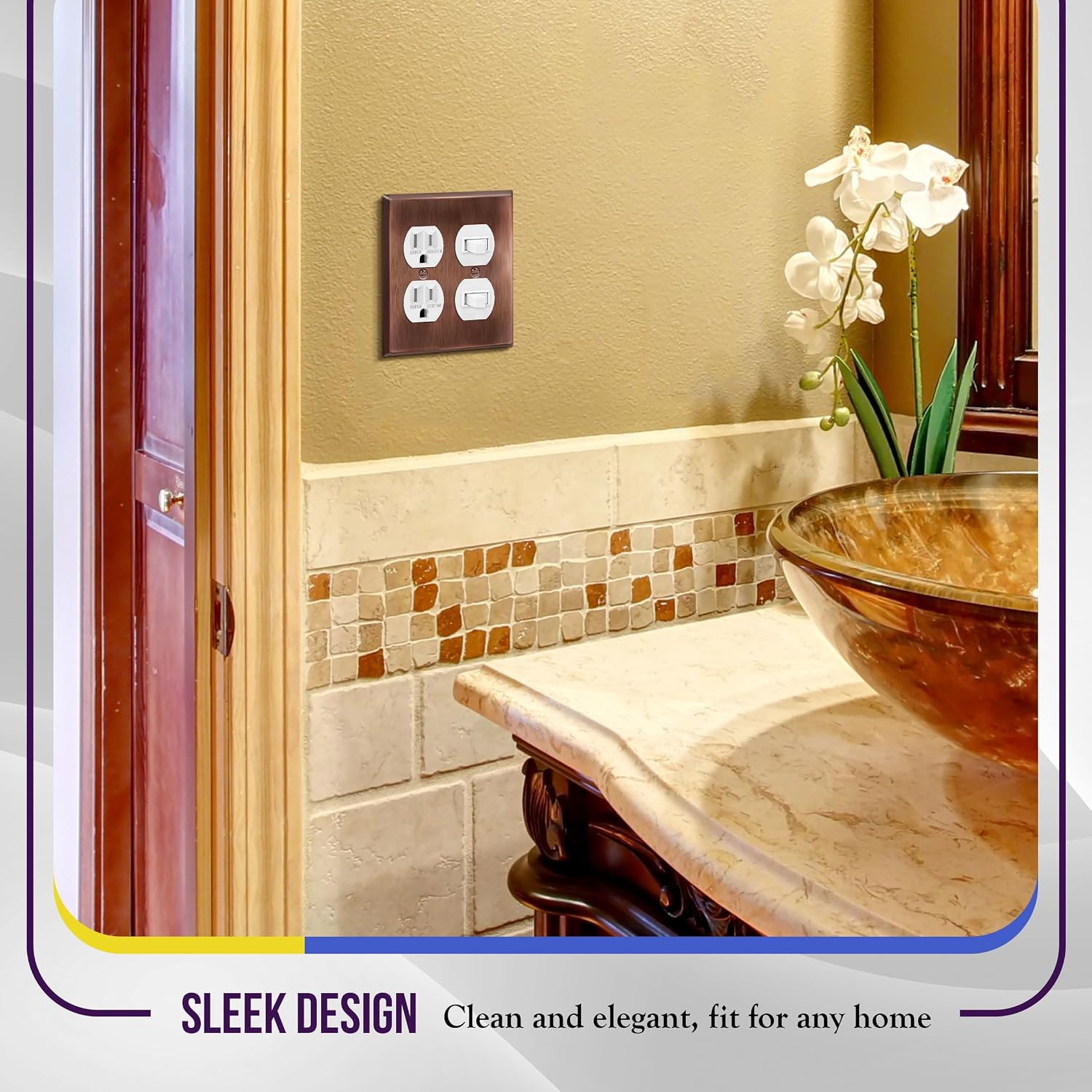 ENERLITES Double Duplex Receptacle Metal Wall Plate, Stainless Steel Outlet Cover, Corrosion Resistant, Standard Size