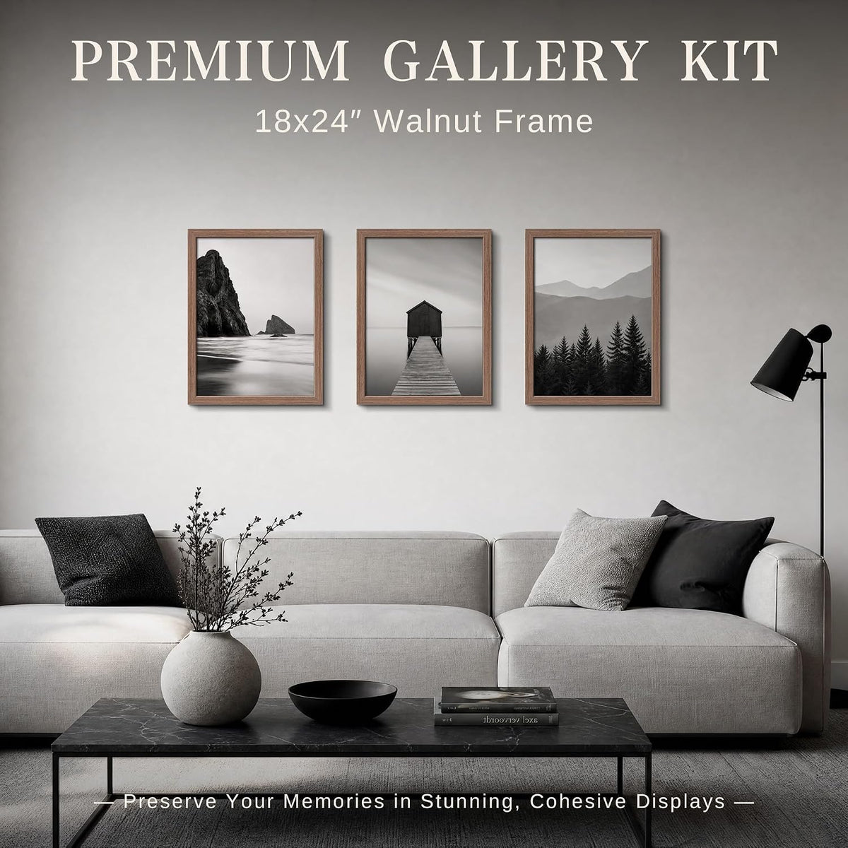 VCK 18x24 Frame Set of 6, Elegant Walnut Wood Poster Frame | 1.1in Wide Border, Wall Hanging, HD Plexiglass