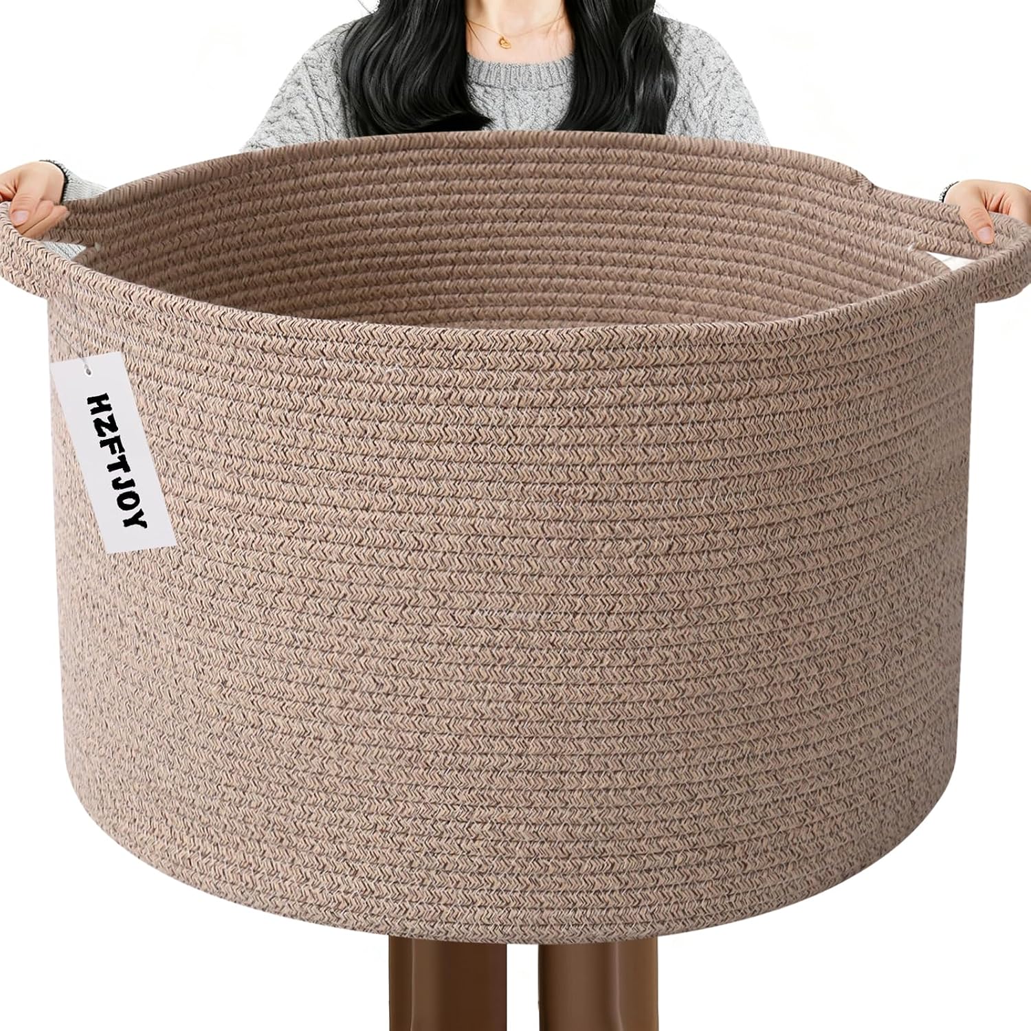 115L Large Blanket Basket,Woven Rope Laundry Basket-Brown