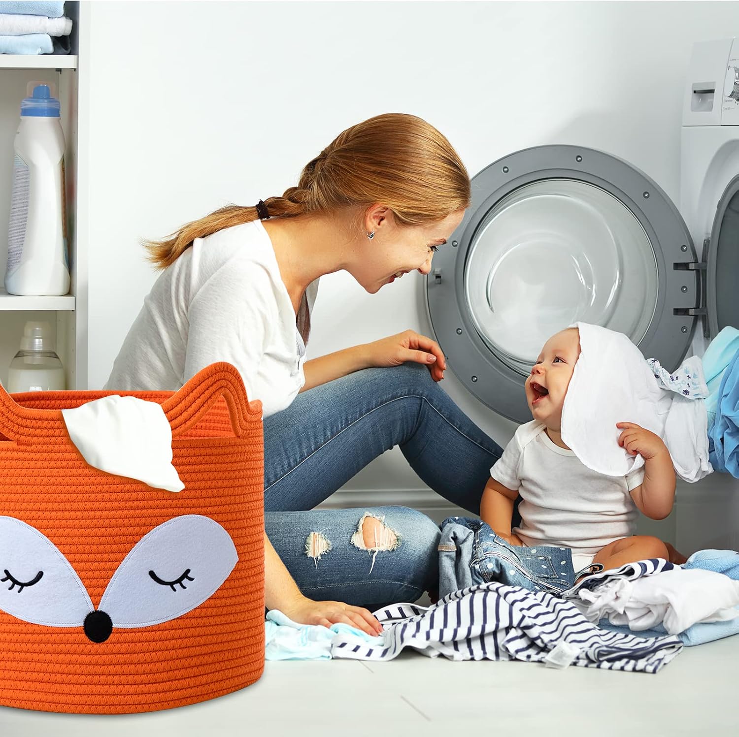 Fox Toy Basket Cotton Rope Animal Baskets Laundry Hamper for Toys / Orange / Orange Fox