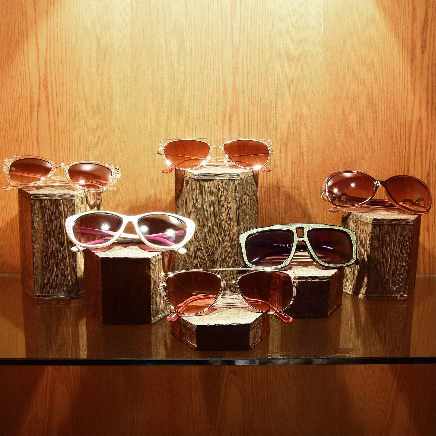Wooden Hexagon Risers for Display Jewelry and Accessories Display Stand / Brown / Set of 6