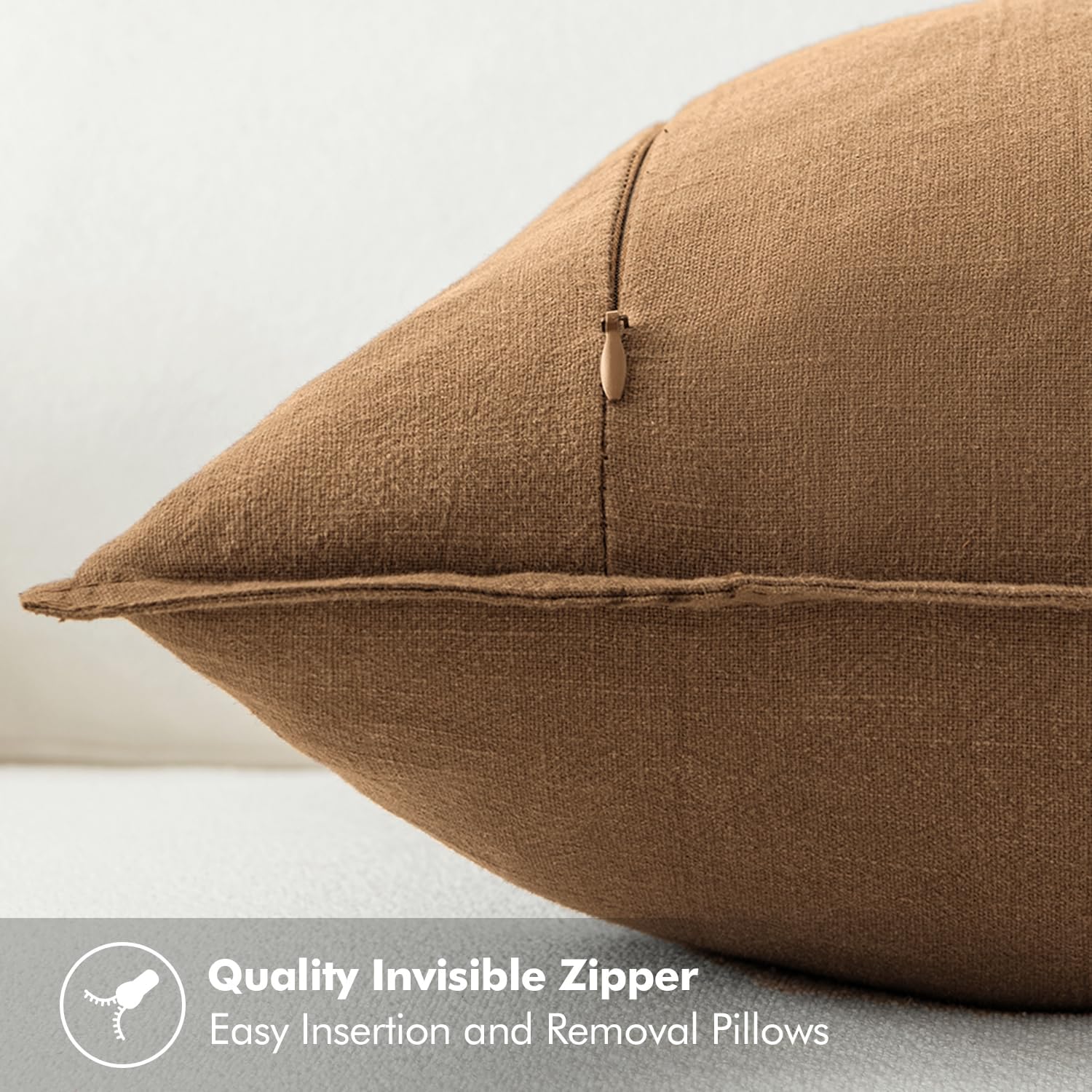 Decorative Linen Pillow Covers ​Boho Farmhouse​ ​Neutral Couch Throw / 18 x 18 / Brown / Set of 2