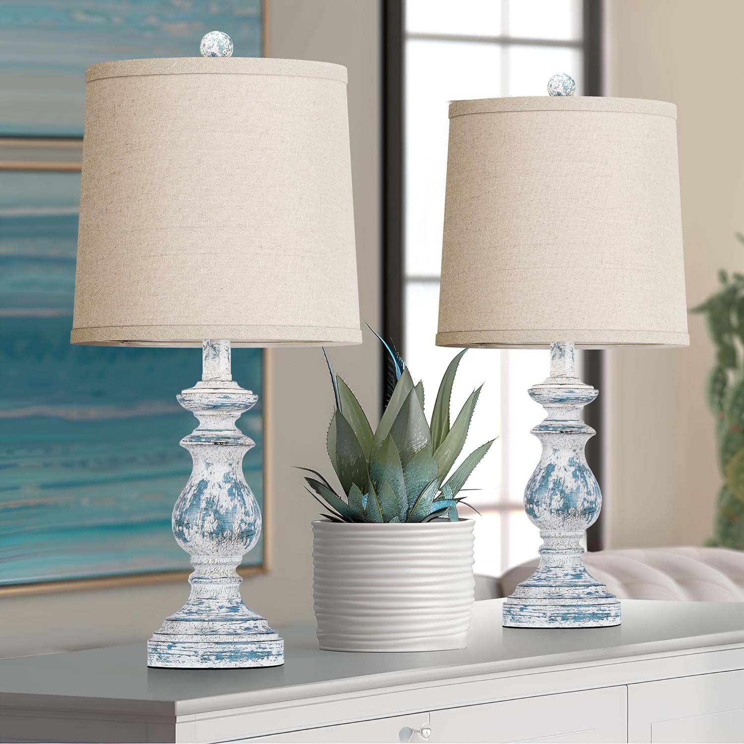 PARTPHONER Traditional Table Lamp Set of 2, Rustic Farmhouse Table Lamps for Living Room Bedroom, 22" Bedside Desk